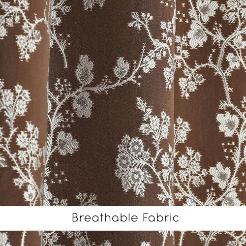 Image of FRESH FROM LOOM Heavy Jari Jacquard Premium Luxury Floral Curtain 6 Feet Windows | Ring Top Design | Light Blocking 80% Semi Blackout | Anti-Fade & Durable Parda (6ft, Brown, 1pc only)