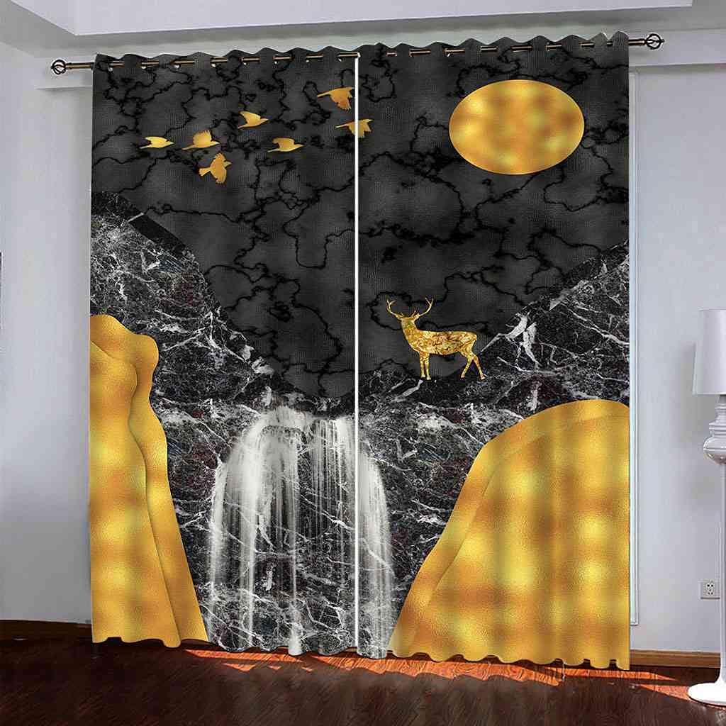 Rideaux enfant paysage cascade abstraite 3D pour transformer le salon et la chambre