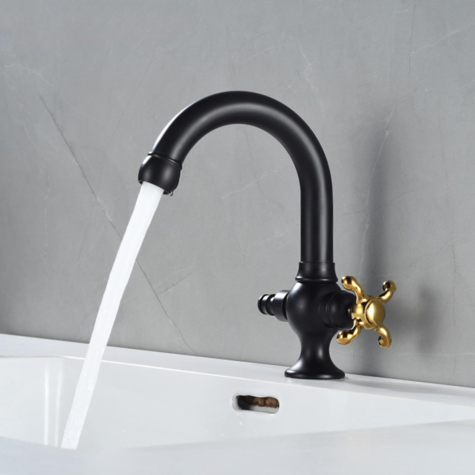 Grifos De Jardines Exteriores De Latón Grifo Lavadora Doble Salida 1/2 Grifo Exterior Antihielo,Oro Negro
