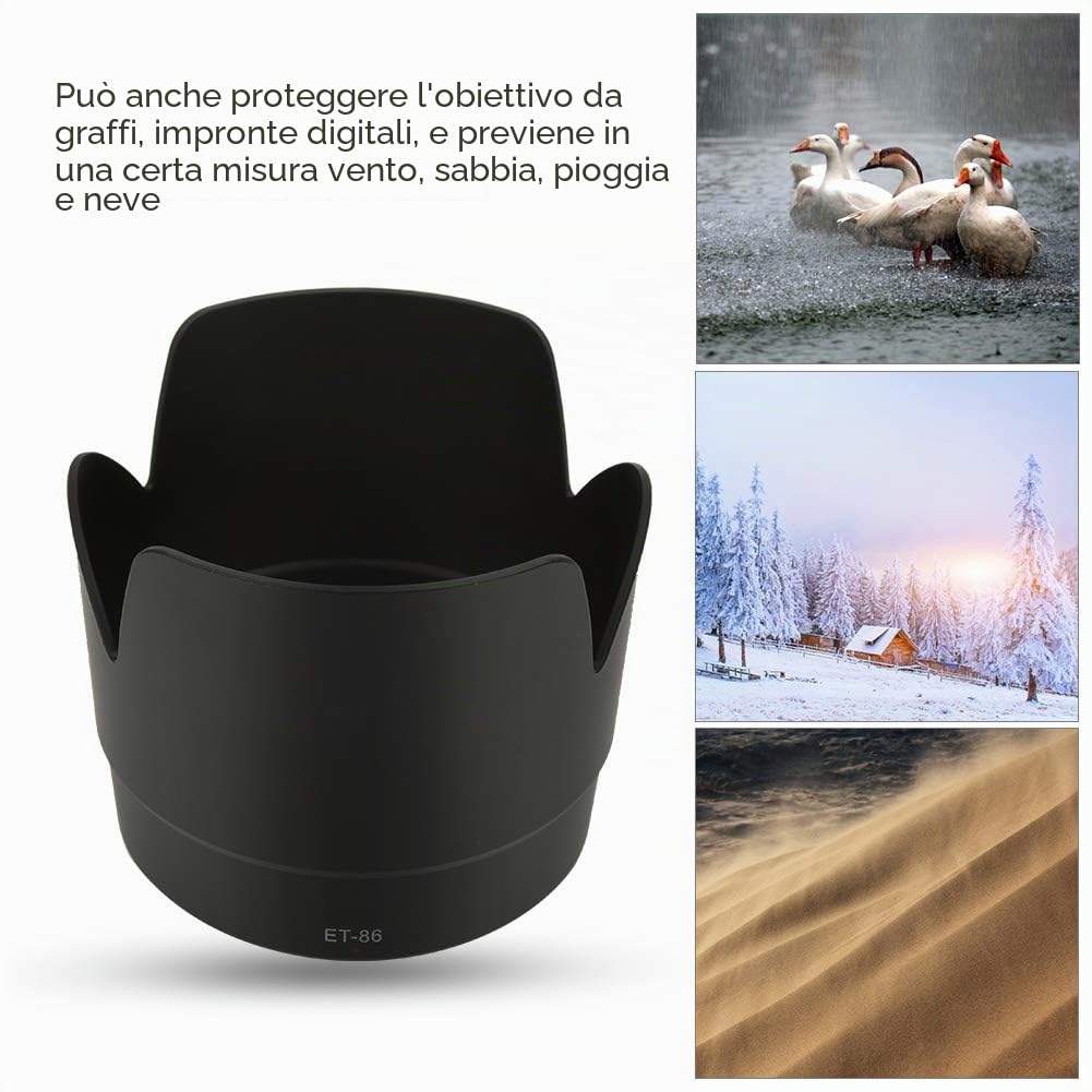 PUSOKEI Paraluce per Fotocamera, Modello ET-86 Paraluce in plastica Nera per Fotocamere EF 70-200mm f/2.8, ampiamente utilizzato nella Fotografia in controluce, Facile da