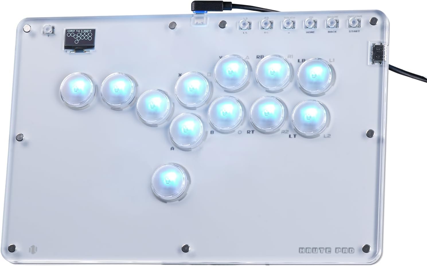 Haute42 Leverless Controller for Arcade Gaming: T12 Crystal Series - Acrylic Sandwich Artwork Template -12 Key Crystal Low-profile Switches - Custom RGB - Arcade Controller for PC/PS4/PS3/Switch