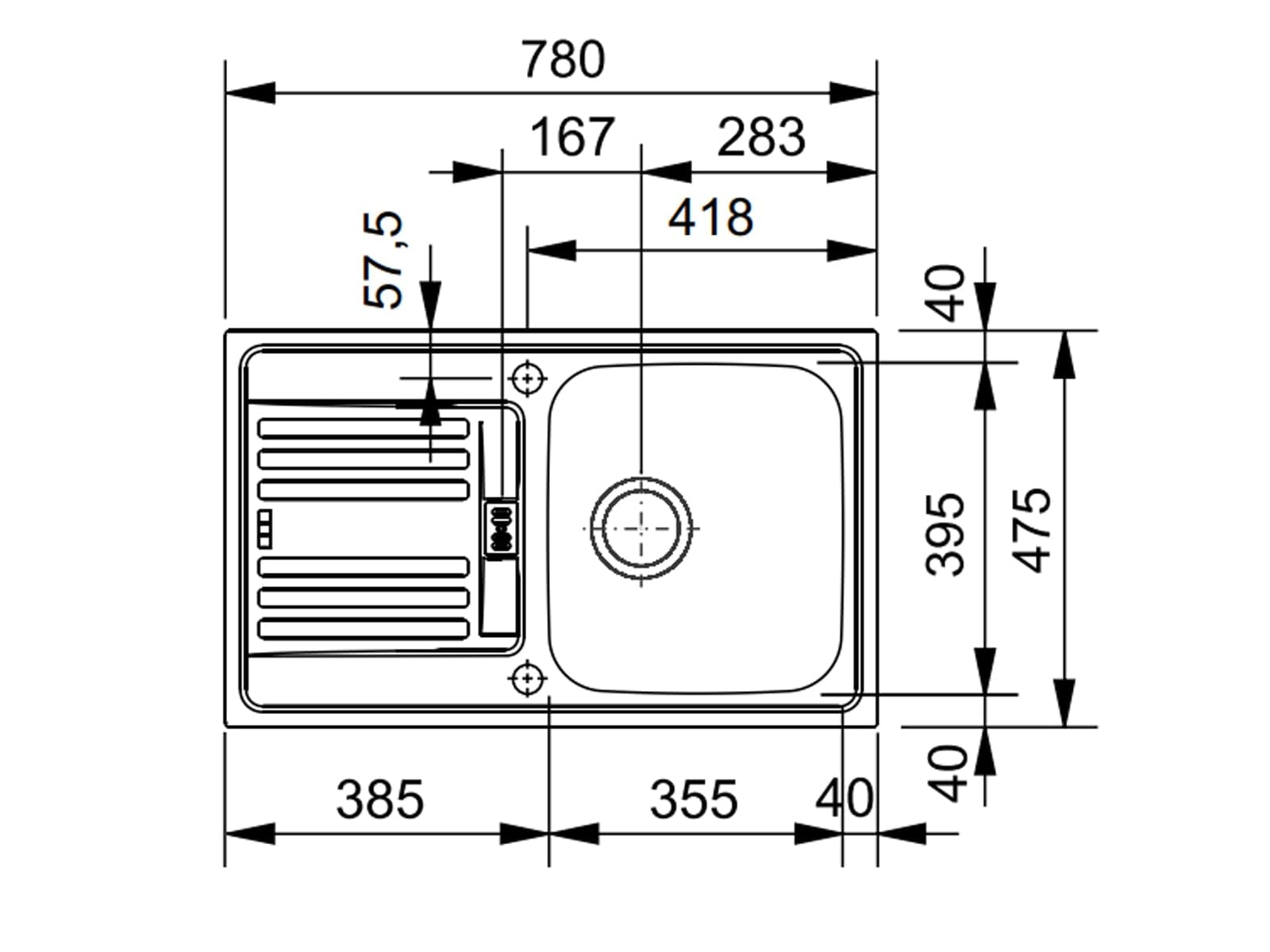 FRANKE EUROFORM EFX 614-78 Edelstahl Spüle mit Excenter (Art.Nr. 1010024026)