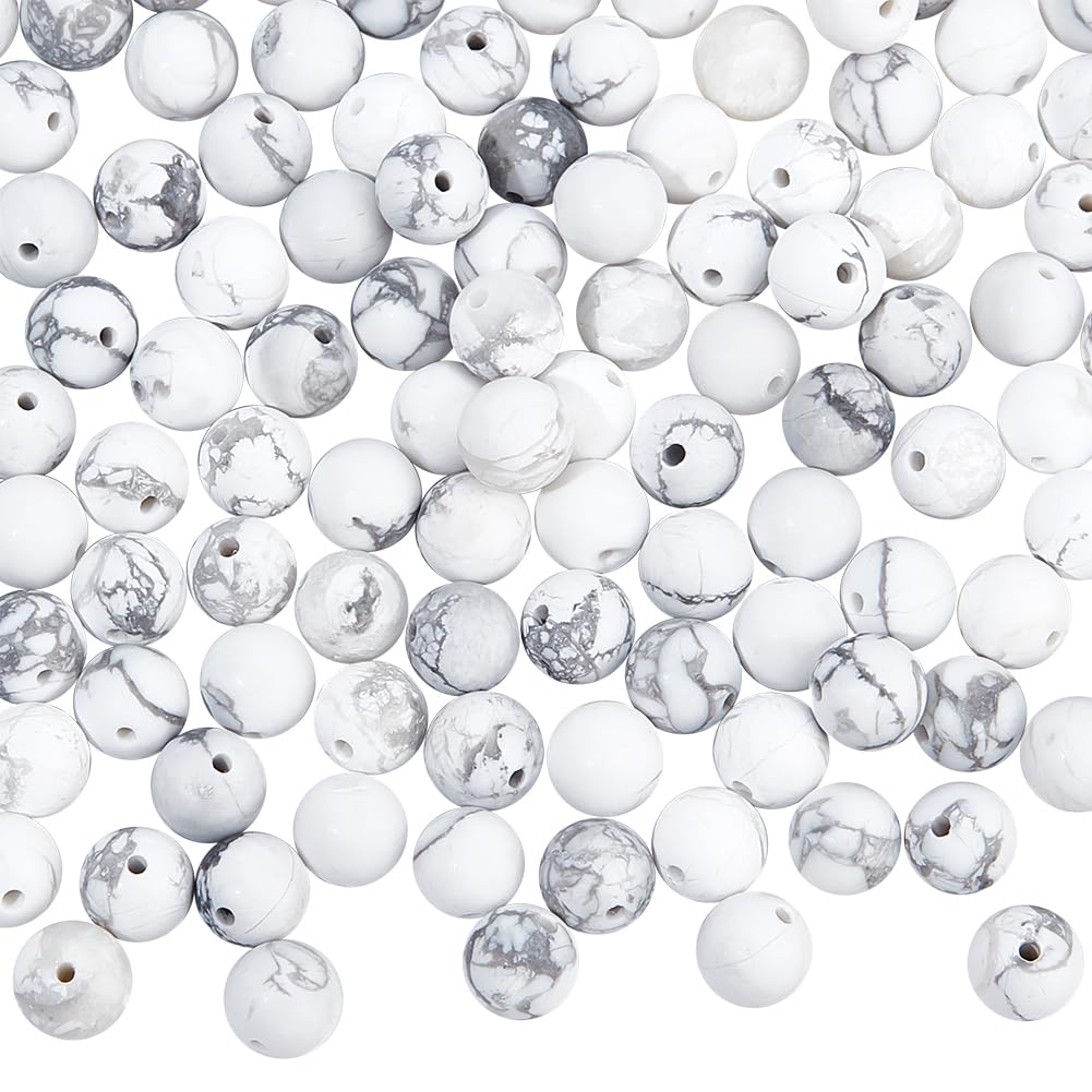 GOMAKERER About 144 Pcs 3 Strands Natural Howlite Beads 8MM, Frosted Stone Beads Loose Spacer Beads for DIY Bracelet Necklace Jewelry Crafts Making