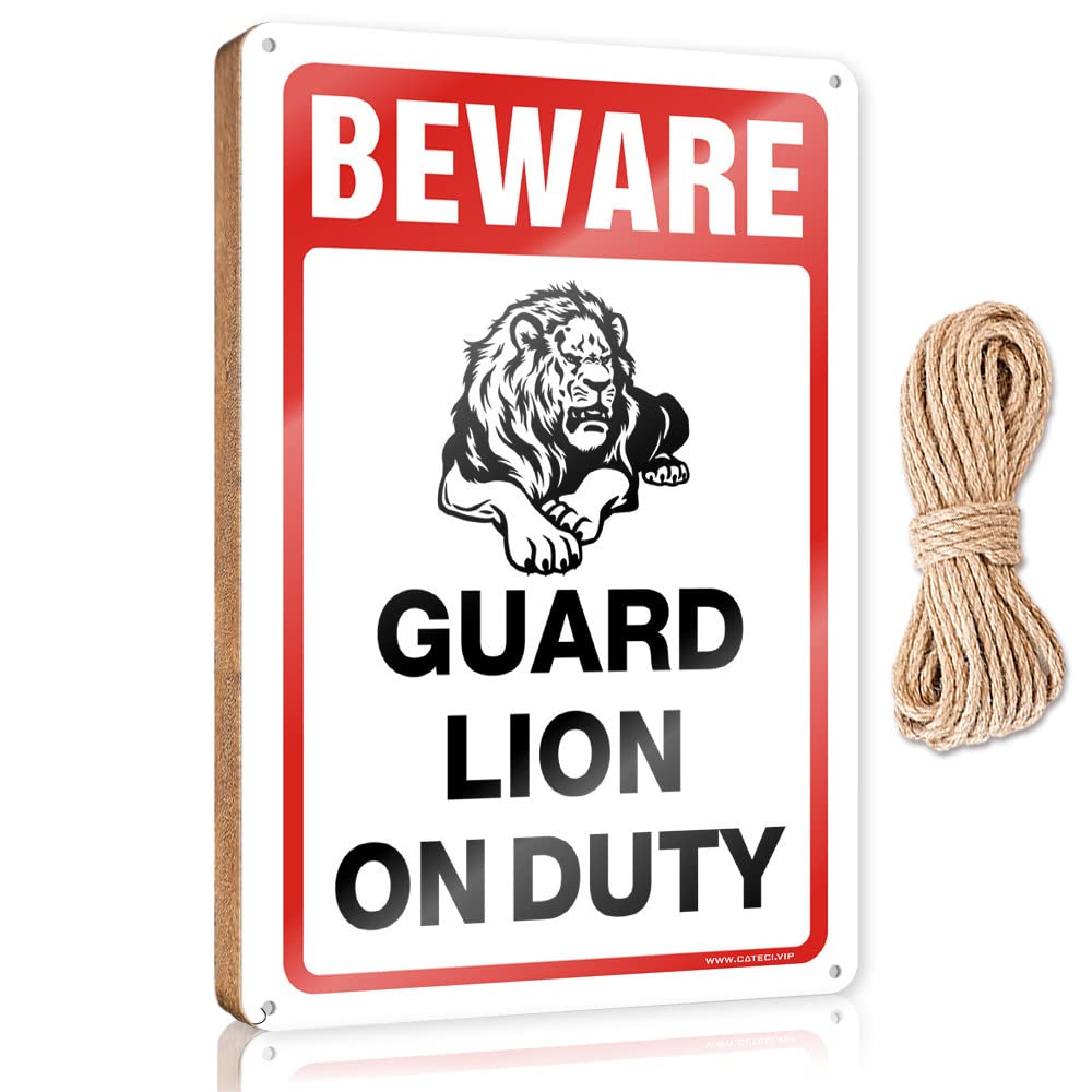 YYHLEH Wooden Signcute Decore For Room Beware! Guard Lion On Duty Wooden Sign(15X28CM)