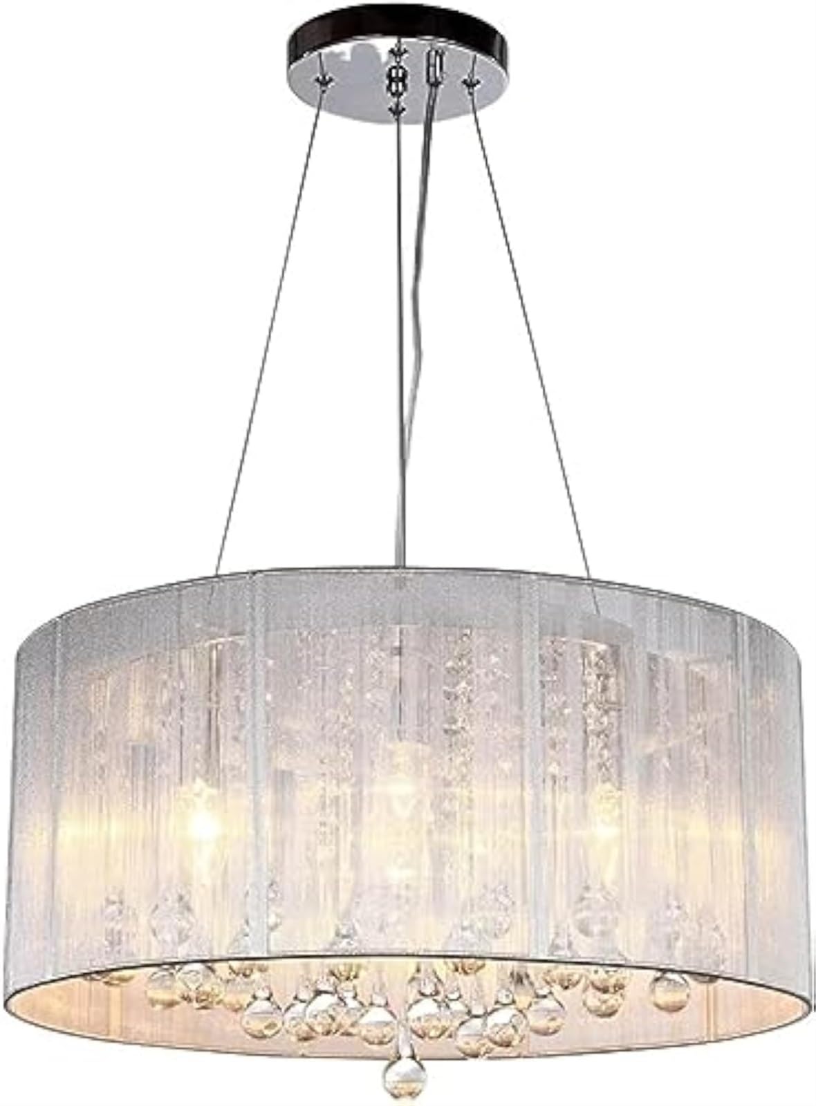 Plafonnier suspendu en cristal chromé 4 lumières avec abat-jour en tissu design chic 47 cm
