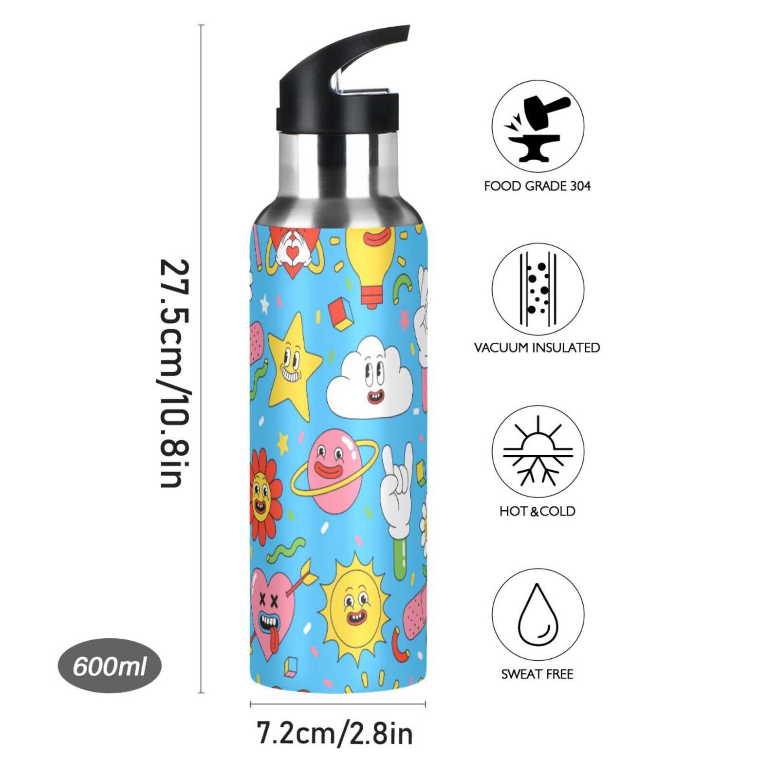 Borraccia sportiva isolata sottovuoto con manico in acciaio inox brocca d'acqua con cannuccia per corsa bicicletta viaggio palestra all'aperto doppia parete termica a prova di sudore caldo e freddo 34