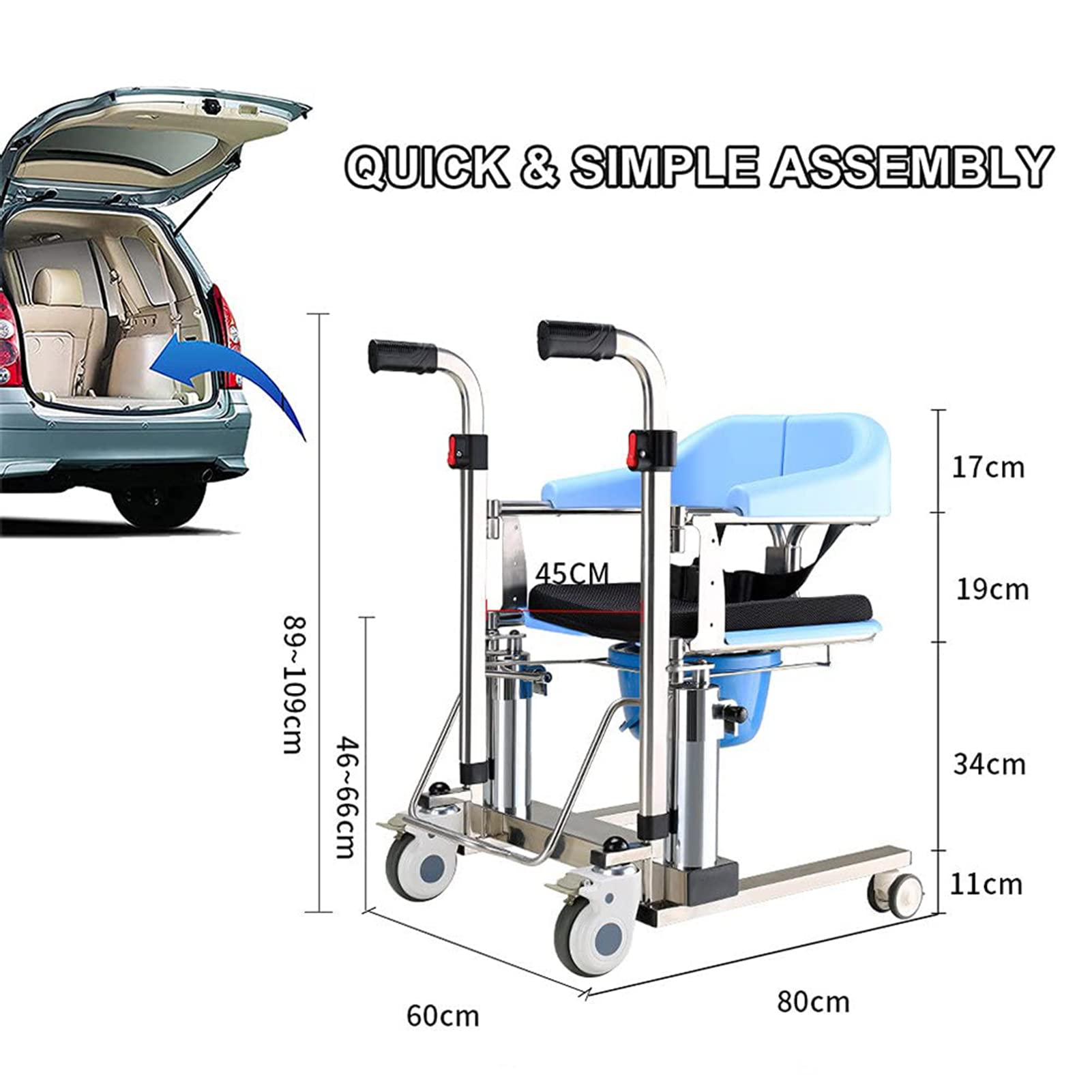Elevador Hidráulico De Pacientes, Gruas para Personas Mayores, Fácil Traslado Al Inodoro Y Al Baño,Silla De BañO con Inodoro para Ancianos Discapacitados