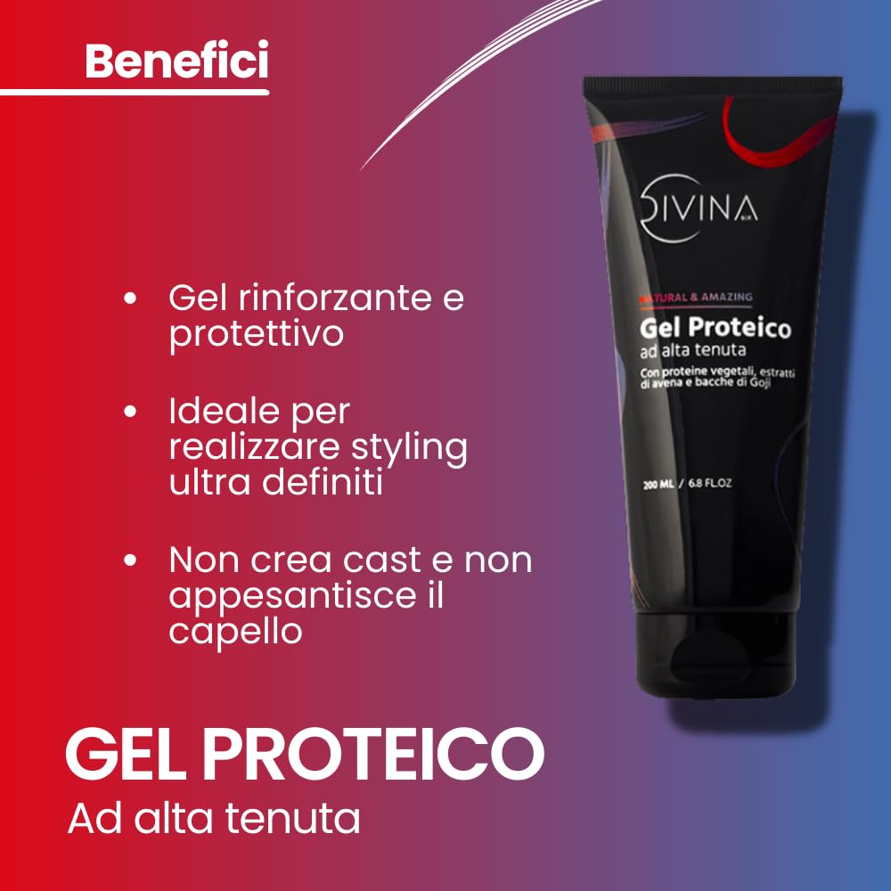 Gel Proteico per capelli mossi, ricci, afro Natural&Amazing di DIVINA BLK con proteine vegetali, estratti naturali di avena BIO e bacche di goji (200ml)