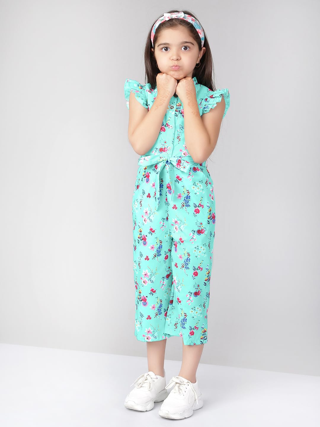 Naughty Ninos Girls Blue Floral Printed Jumpsuit (Mm00728Drs_13-14 Years)