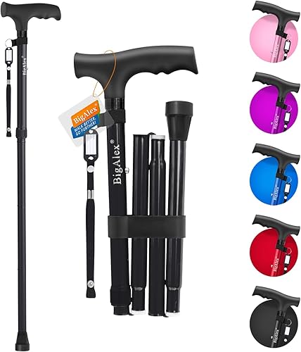 BigAlex Bastón plegable ajustable de diseñador para hombres y mujeres, con mango de agarre suave, portátil, con correa BigAlex Bastón plegable ajustable de diseñador para hombres y mujeres, con mango de agarre suave, portátil, con correa