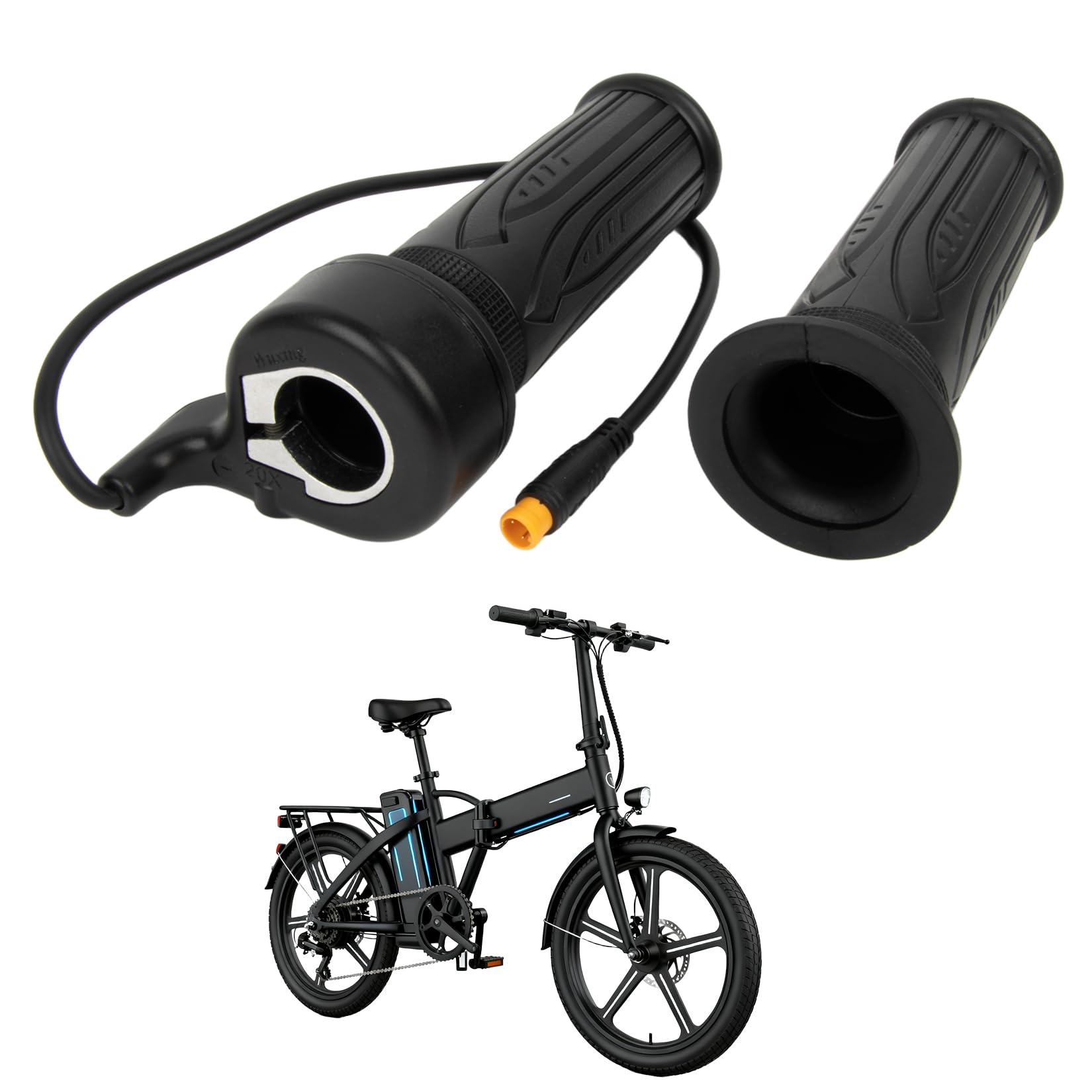 PSLER 20X Full Twist Throttle Grip for EBike,12V-72V 3 Pin E-Bike Throttle for 22.2mm Handlebar Electric Bike Scooter Motorcycle with Waterproof Connector