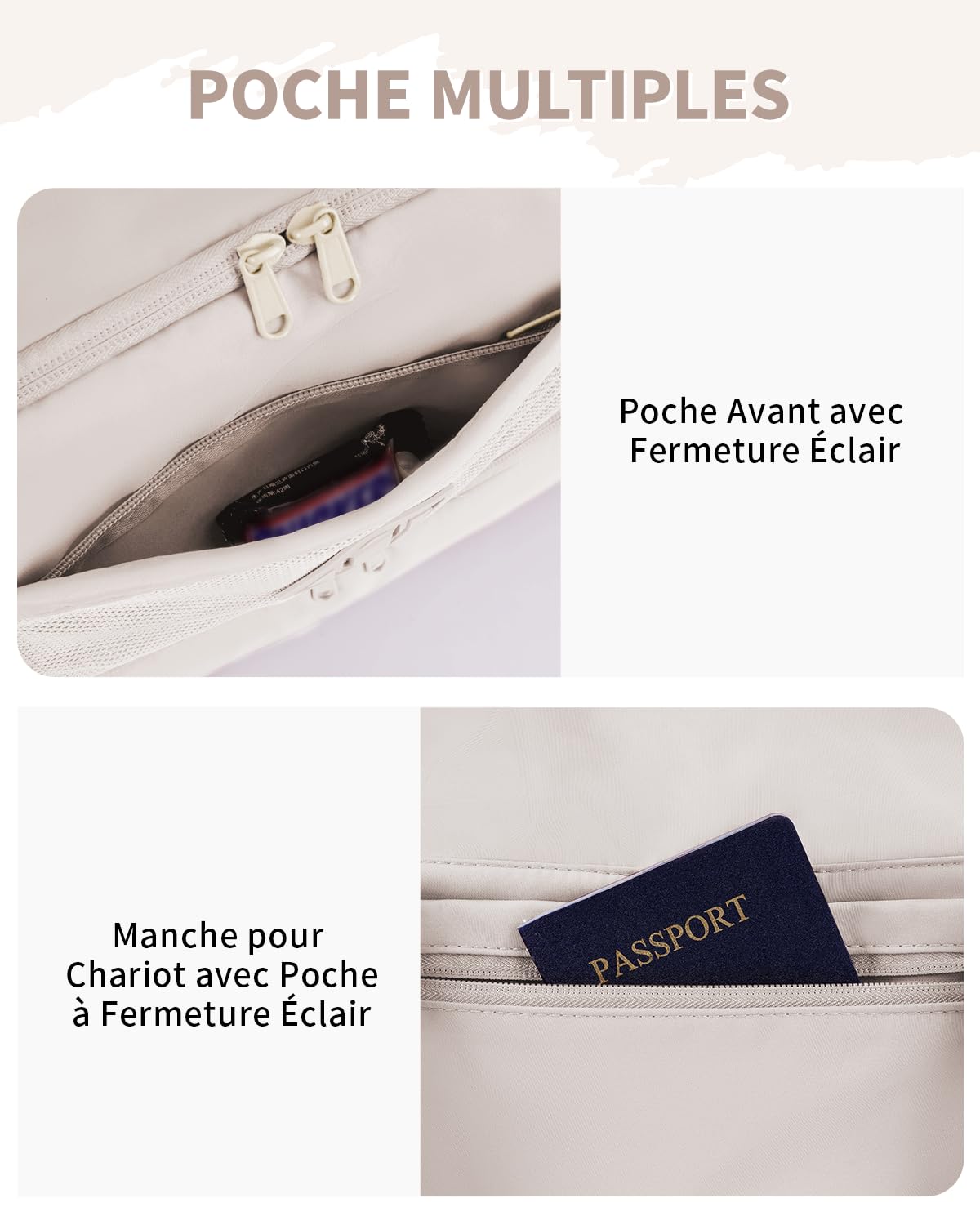 WANDF Sac de Voyage pour Femme - Bagage Cabine 45x36x20 cm pour Easyjet, Sac de Sport Weekender avec Compartiment à Chaussures & Poche Humide, Sac Duffle pour Femme et Homme (Beige)