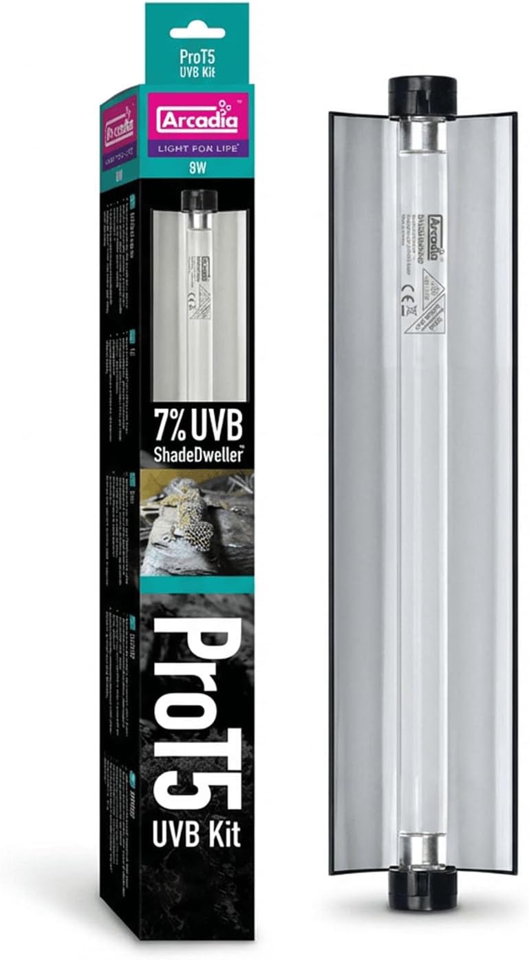 Arcadia T5 UVB Reptile Light Fixture Kit 12" Long 8 Watts 7% UVB ShadeDweller – Complete UVB Light for Reptiles, Turtles, Snake, Bearded Dragon Lamp, Long Lasting Easy to Use Professional Lighting