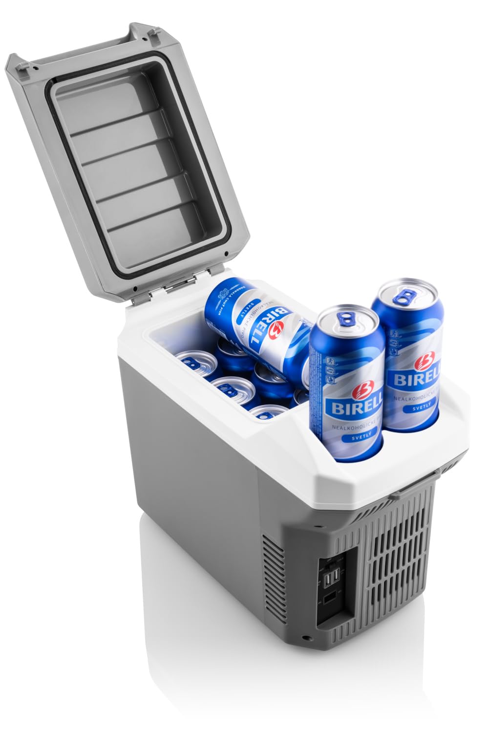 MC08 Mini-Kühlbox mit Heizfunktion I 8L Auto-Kühlbox I 12V I USB-Anschlüsse I leise (35 dB) I Anti-Rutsch I für Camping & Reisen I Grau