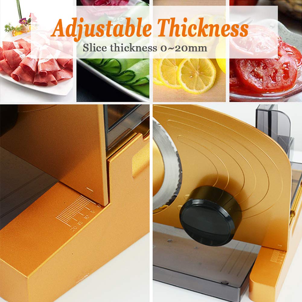 Fleischschneider, 200 W elektrischer Lamm-Rindfleisch-Fleischschneider für den Haushalt, Toastbrot-Obst-Gemüse-Schneider, manuelle Küchenmaschine, Dickeneinstellung 0–22 mm