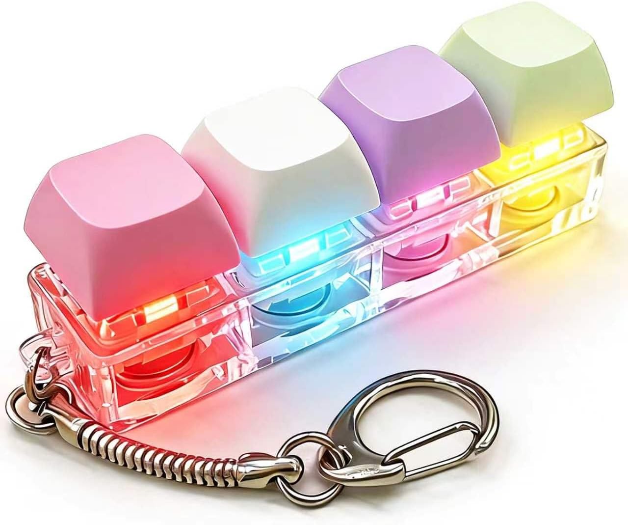 Keyboard Fidget Clicker Toy - Mini Keychain with LED Lights & Loud Clicky Sounds, Zinc Alloy + ABS Stress Relief Gadget - Portable Anxiety Relief for Kids & Adults, Office Desk & Travel EDC (1pcs)