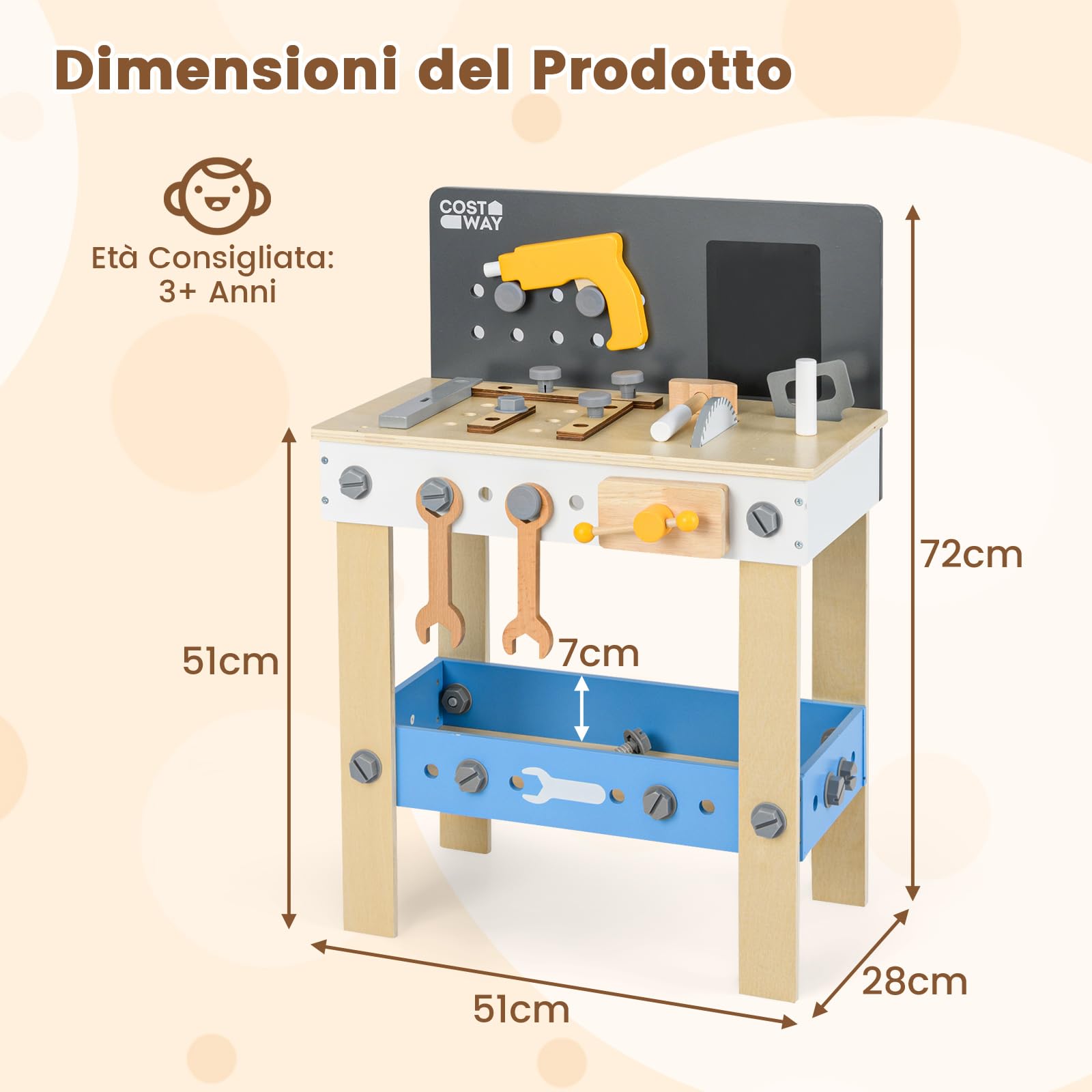 RELAX4LIFE Banco da Lavoro per Bambini con Set di Attrezzi, Pannello a Fori, Lavagna, 36 Accessori, Giocattolo Educativo da Costruzione per Bambini 3+ Anni