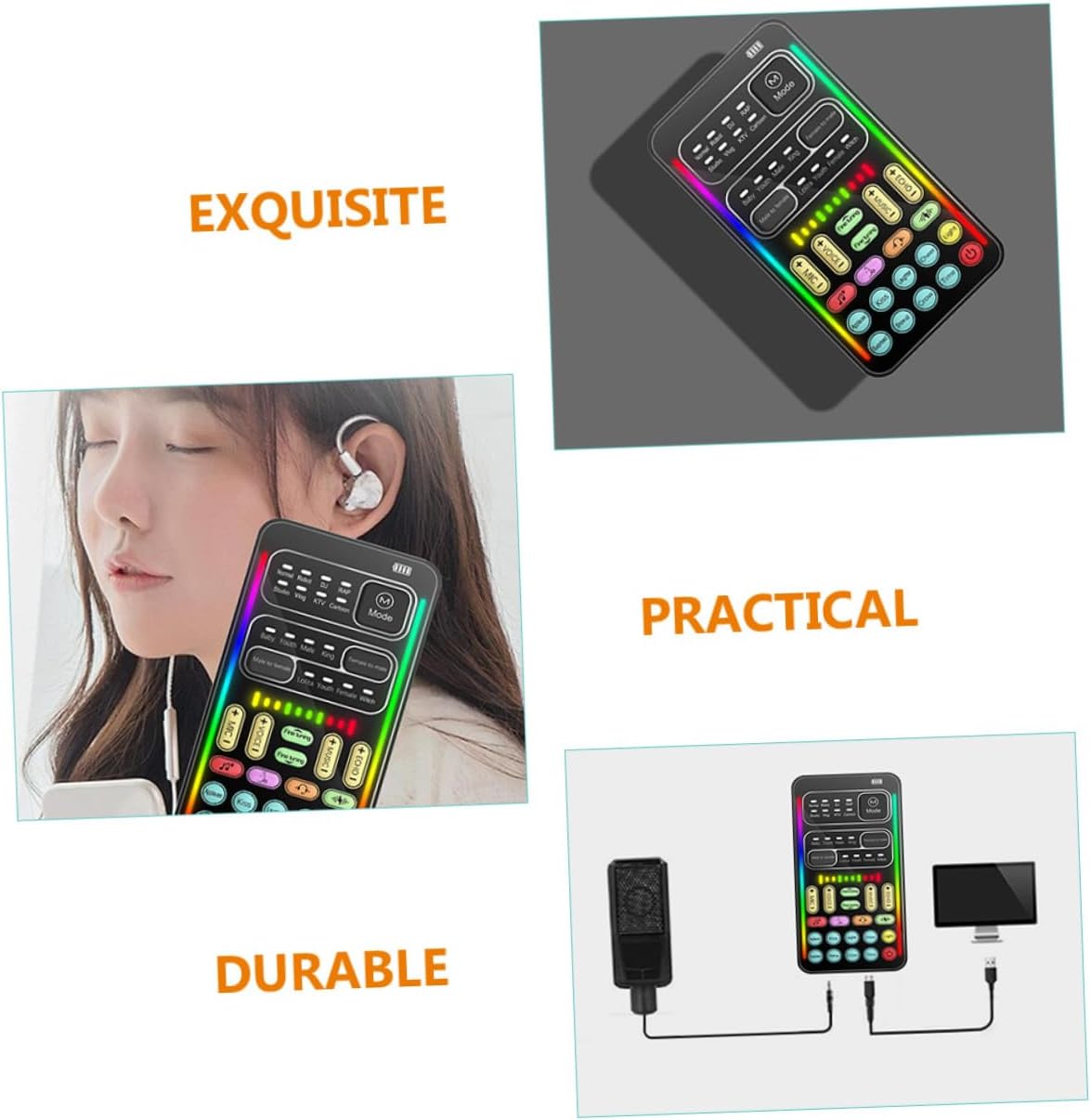 Mini Voice Changer Sound Card for Mobile and PC Portable Voice Disguiser Sound Effects for Live Streaming and Gaming