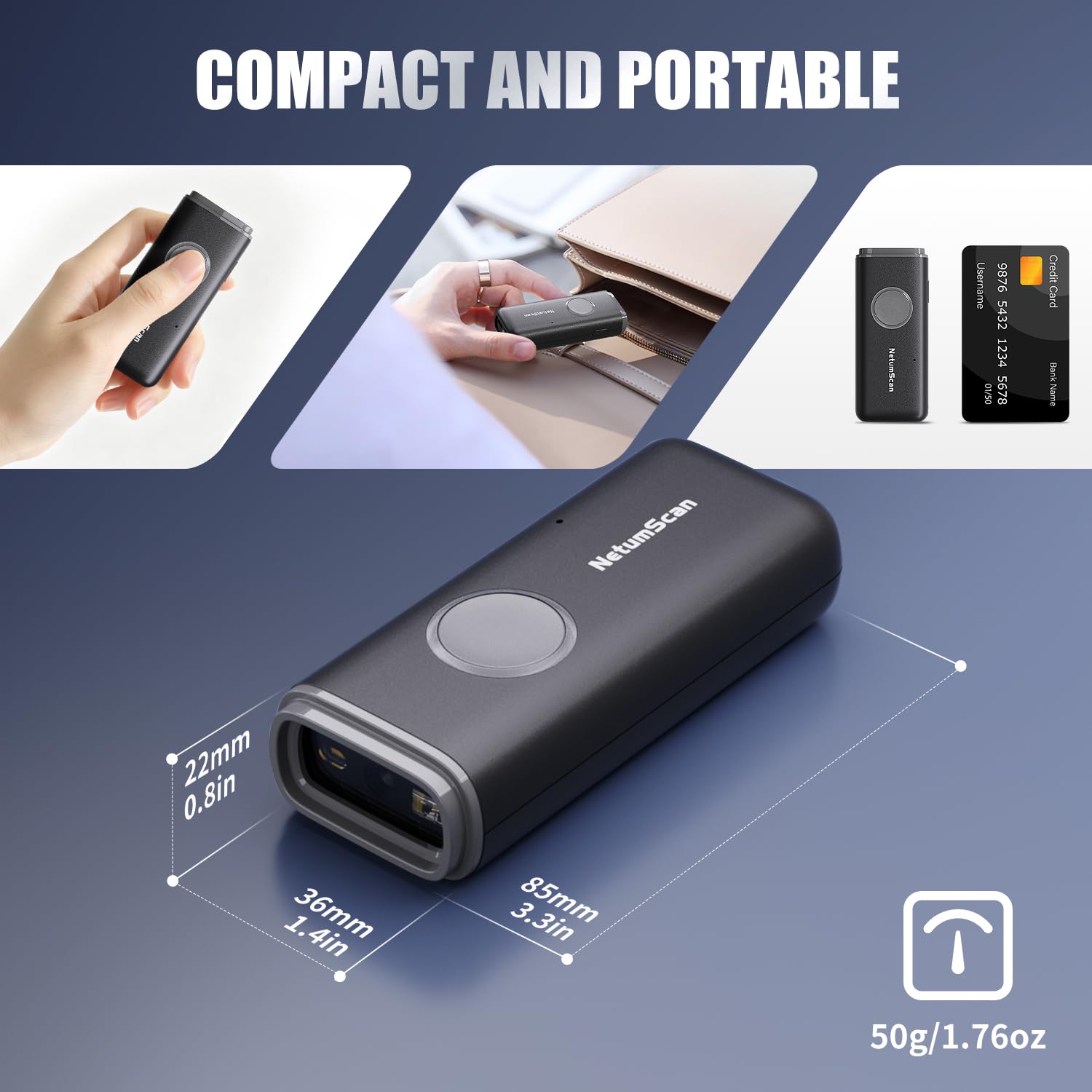 NetumScan Scanner portatile Bluetooth per codici a barre 1D/2D/QR U820