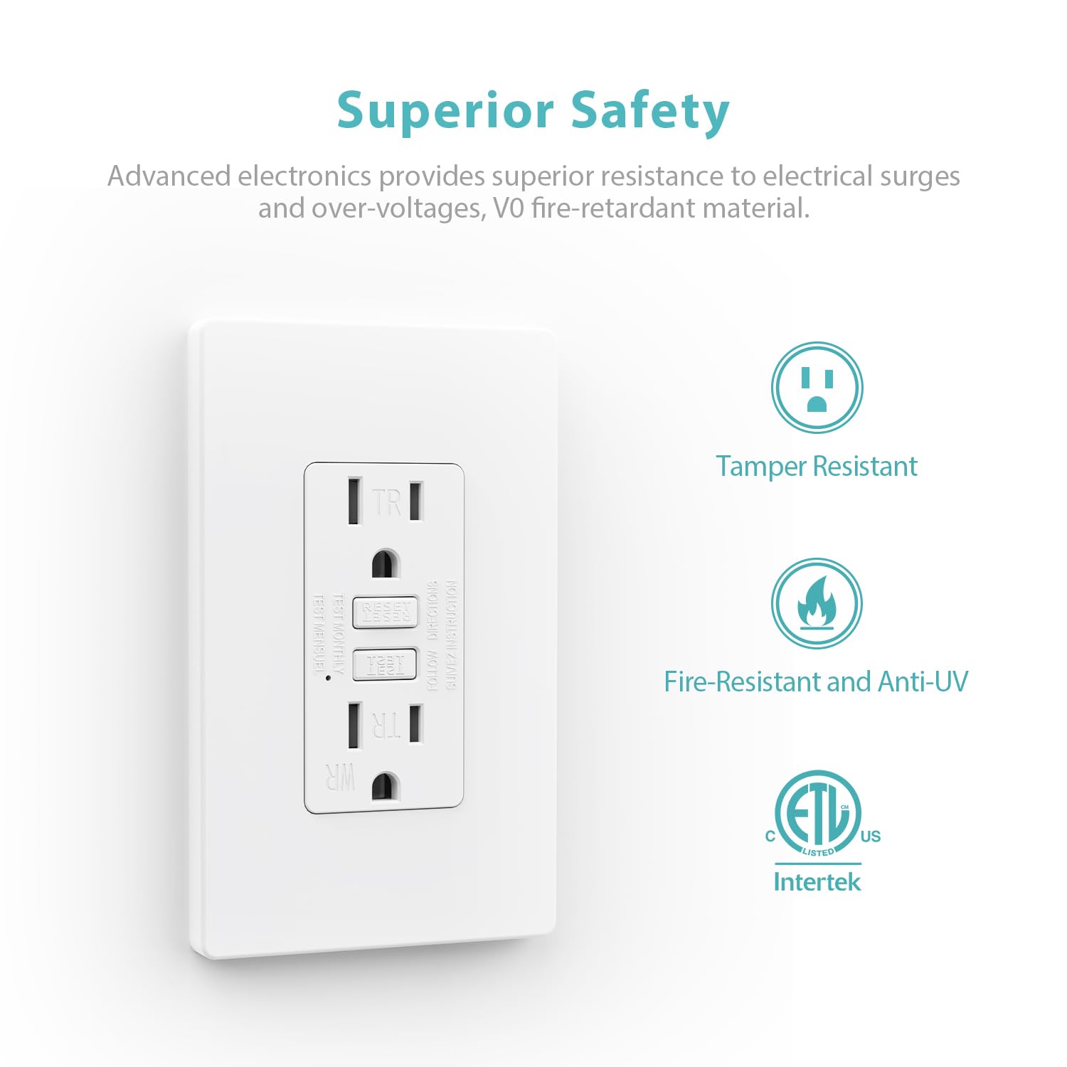 WEBANG Tomas GFCI, resistentes a manipulaciones y a la intemperie, receptáculo GFCI con indicador LED, placas de pared sin tornillos con diseño más delgado, 15 amperios/125 voltios, certificación ETL