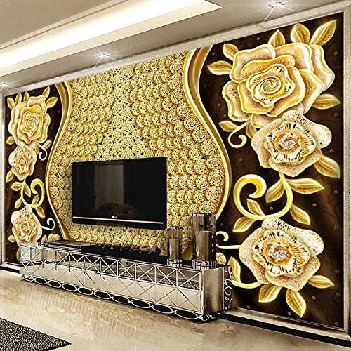 BYSQX Fototapete Tapete Wanddeko Gold Diamanten Blumen Schmuck Junge Schlafzimmer Tapete Kinderzimmer Tapete Mädchen Zimmer Wanddekoration Benutzerdefinierte Tapete Wandbild 350X256Cm Cover