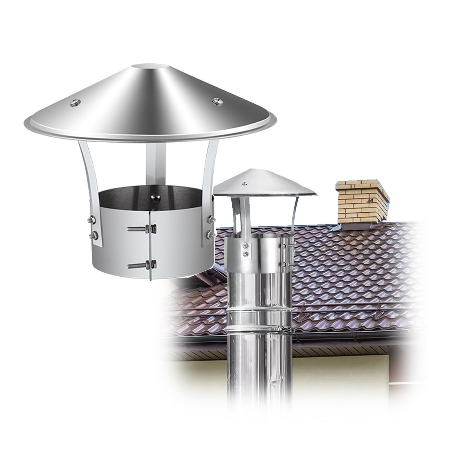 IGNVXMGKP Chimney Caps for Outside, All Weather Protection, Double Screw Fixing, Wind & Rain Proof, for Outdoor Stove Pipes, Chimneys,Adjustable Rain Covers(90mm/3.5in)