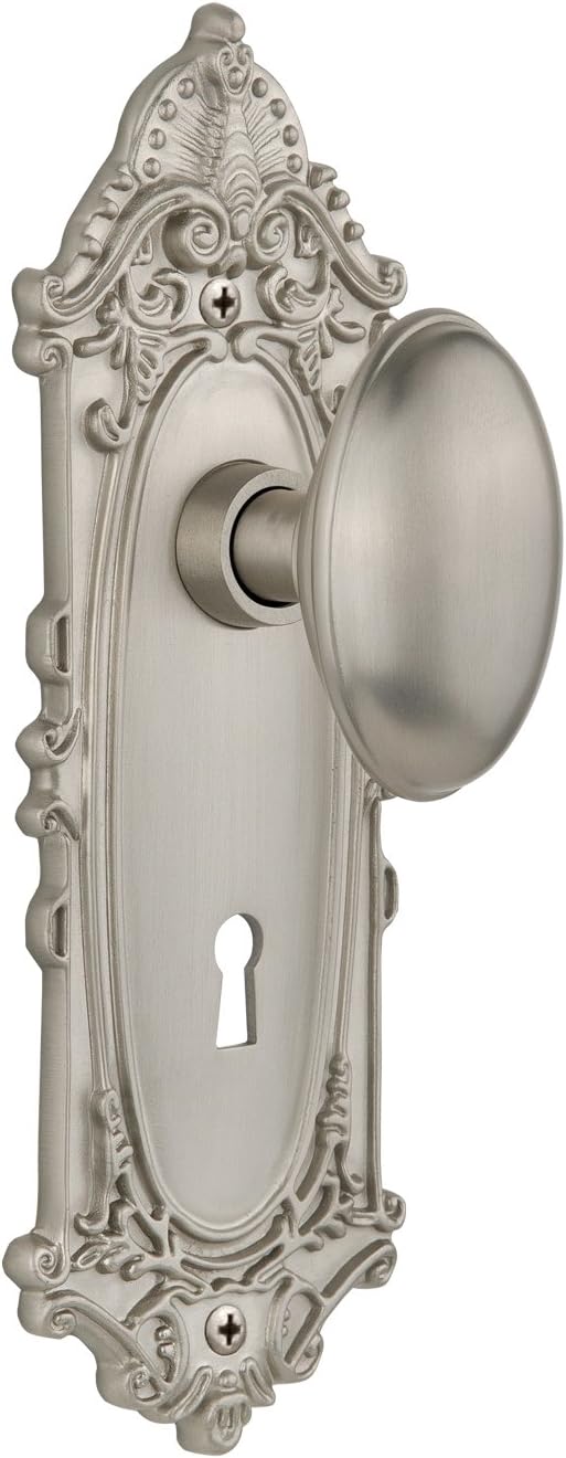 Nostalgic Warehouse Victorian Plate with Keyhole Homestead Knob, Privacy - 2.375", Antique Brass