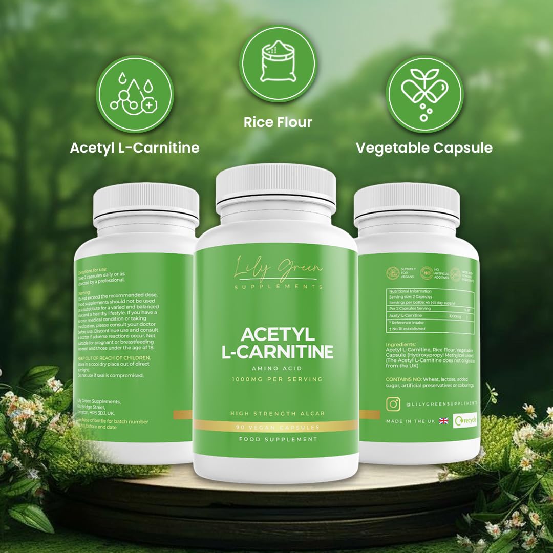 Lily Green Acetyl l Carnitine Capsules | 1000mg Per Serving Acetyl-l- Carnitine Nutritional Supplements | High Strength ALCAR | Non-GMO & No Artificial Fillers | 90 Vegan Capsules | Made in UK : Lily Green Acetyl l Carnitine Capsules | 1000mg Per Serving Acetyl-l- Carnitine Nutritional Supplements | High Strength ALCAR | Non-GMO & No Artificial Fillers | 90 Vegan Capsules | Made in UK :