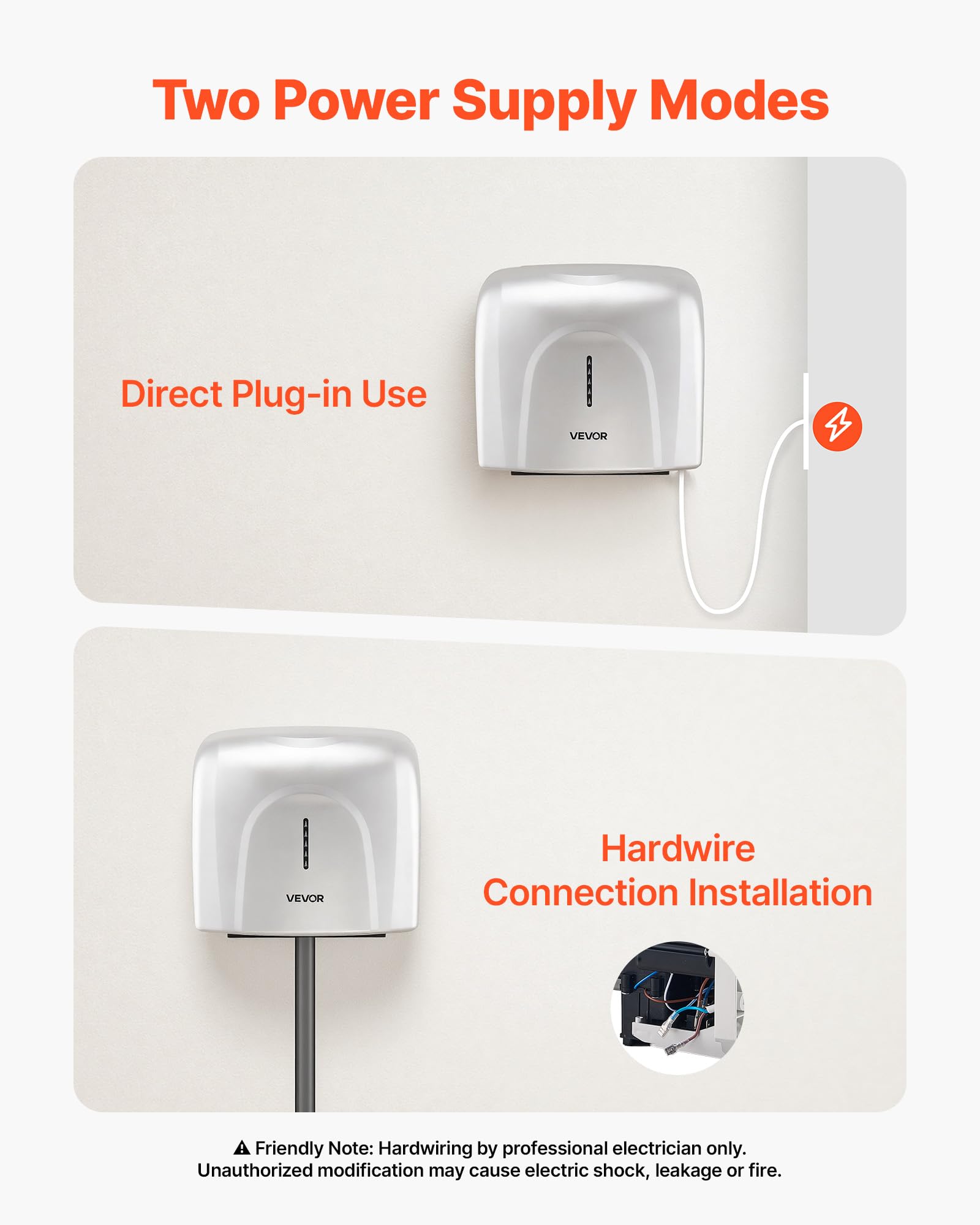 VEVOR Secador de Manos Automático de Velocidad 1300 W con Filtro HEPA | Secador de Manos de Aire Acero Inoxidable, Montaje en Pared para Baños Hoteles Aeropuertos Oficinas Hospitales Uso Comercial