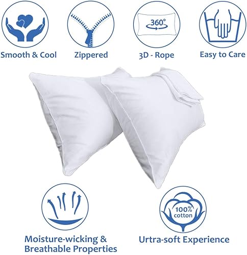 Miniatura 9 de Funda de almohada corporal, 100% algodón, funda de almohada corporal blanca con doble cremallera, 20 x 54 pulgadas, súper suave, 600 hilos para