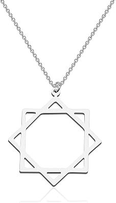 CENWA Octagram Symbol Pendant Necklace Double Square Stainless Steel Necklace