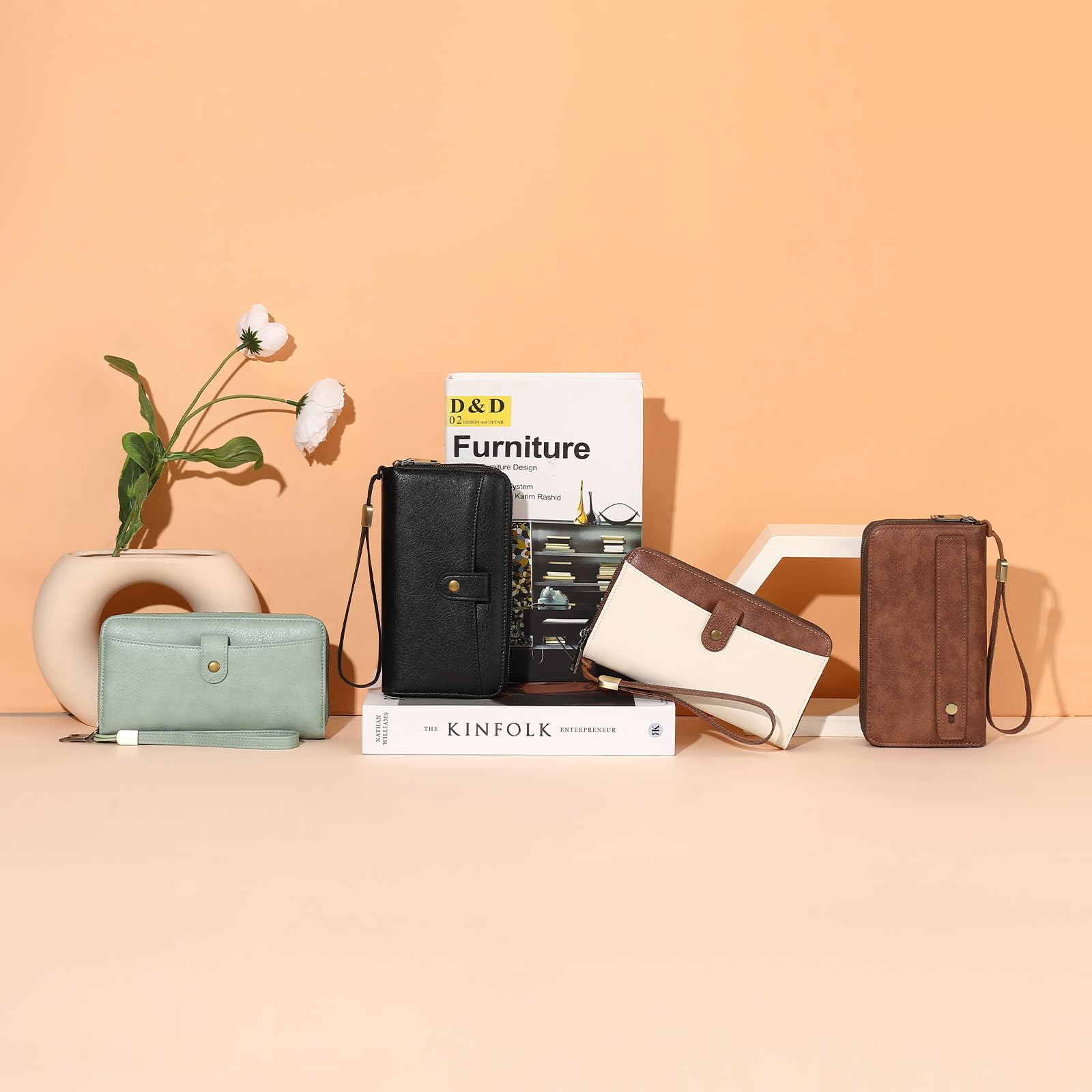 GAEKEAO Portafoglio da donna grande capacità doppia cerniera porta carte da donna porta telefono blocco RFID in pelle pochette cinturino impugnatura