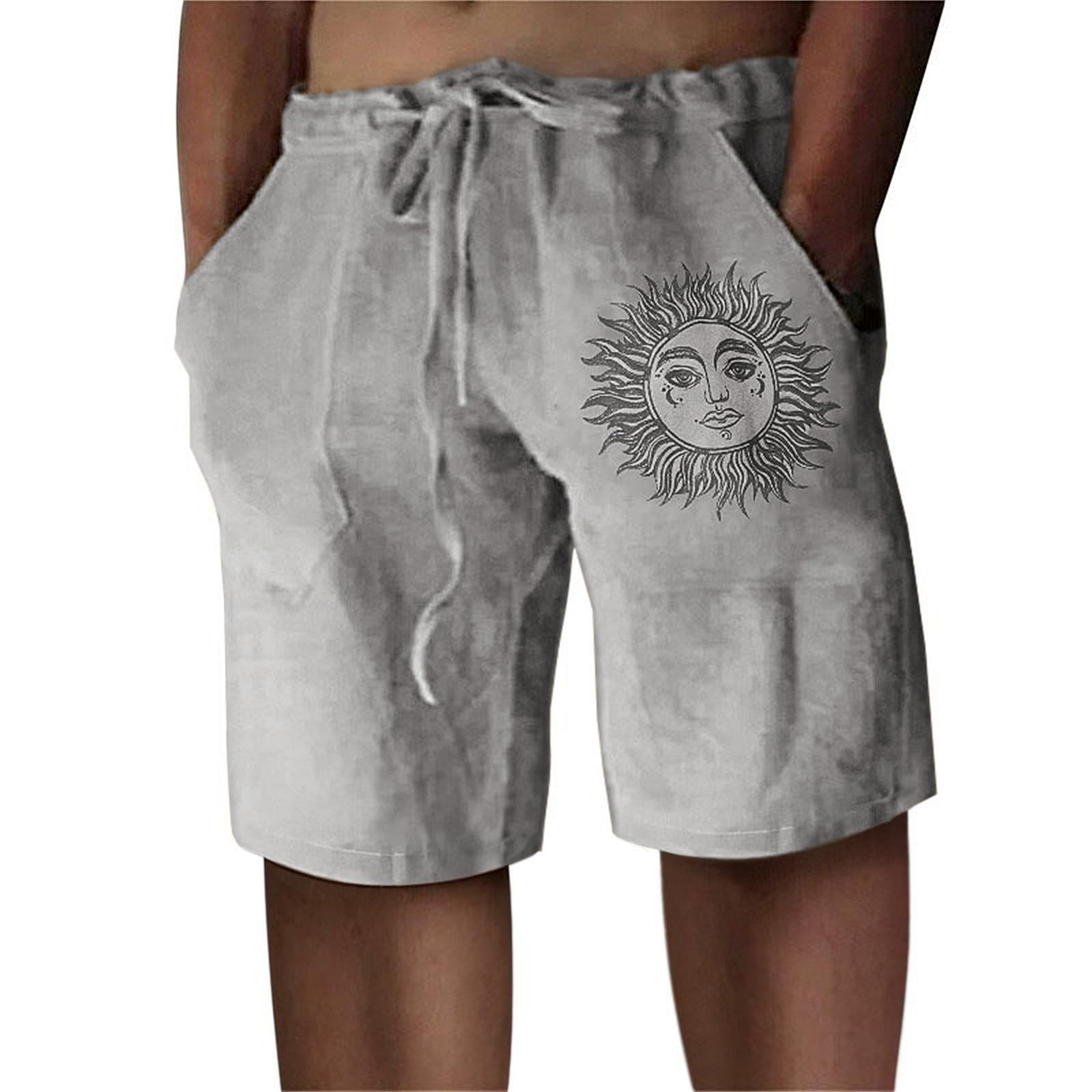 Puimentiua Leinenhose Herren Kurz,Sommer Leinen Shorts,Kurze Hosen,Loose Fit Sommerhose mit Tunnelzug und Taschen (S-3XL)