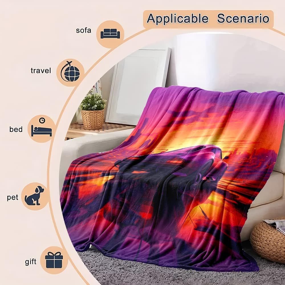 Coperta Pile 180x220 cm Auto Sportiva Al Neon Coperta Plaid Pile Divano Blanket in Flanella, Viola Coperta Letto Matrimoniale Calore Morbida, Coperta Leggera Per Campeggio e Viaggi