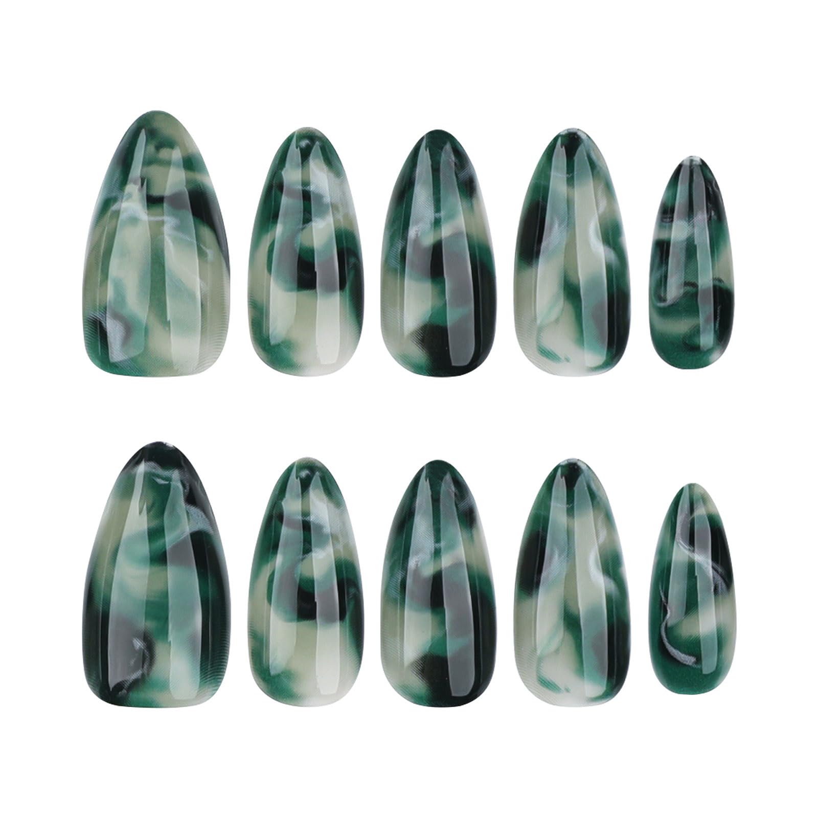 FRUJCDKI Medium Press on Nails-Almond False Nails, Color Halo, Marbled Patterns, Acrylic Fake Nails with Nail Glue, Perfectly Fitting and Reusable Stick-on Nails for Women and Girls (Cyan 2, 24pcs)