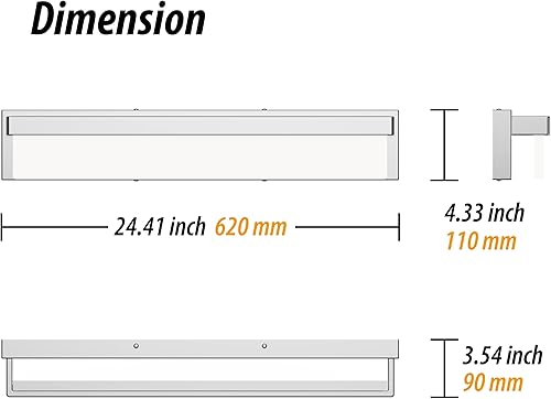 Miniatura 2 de Lámpara LED para tocador de baño, 24.4 pulgadas, moderna, rectangular, de acero inoxidable, 4000 K, aplique de pared (cromado)