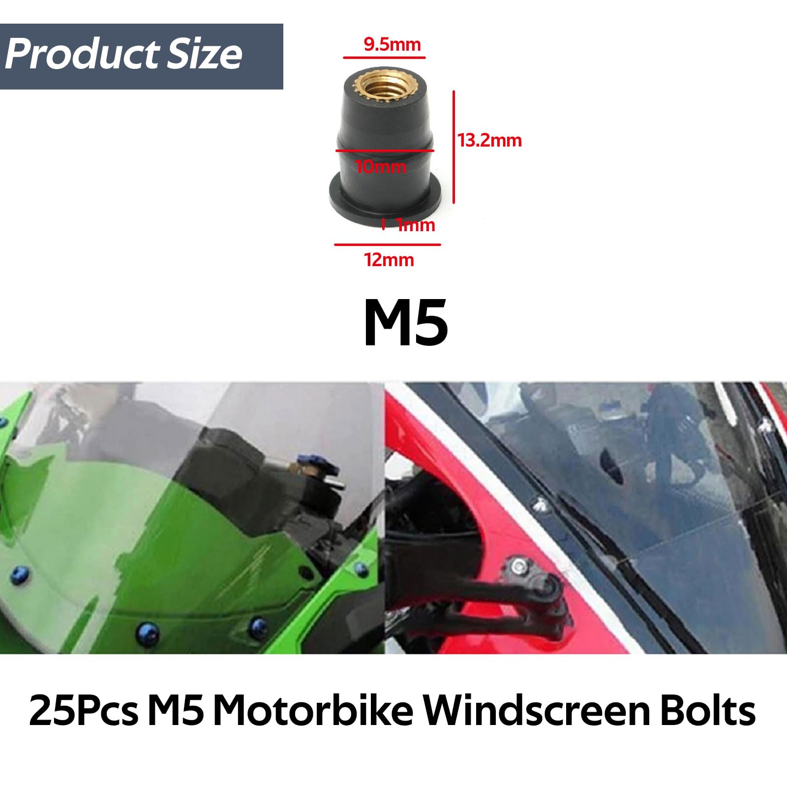 GIONAR 25 Pcs M5 Rubber Well Nuts for Motorcycle Windshields Durable Anti-Rust Fairing Windscreen Fastener Screw Nut - Image 2