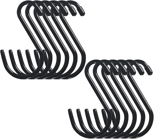 Ganchos en S con revestimiento de vinilo resistente de 6 pulgadas, ganchos en S recubiertos de goma negra, extra grueso, antideslizante, gancho en S