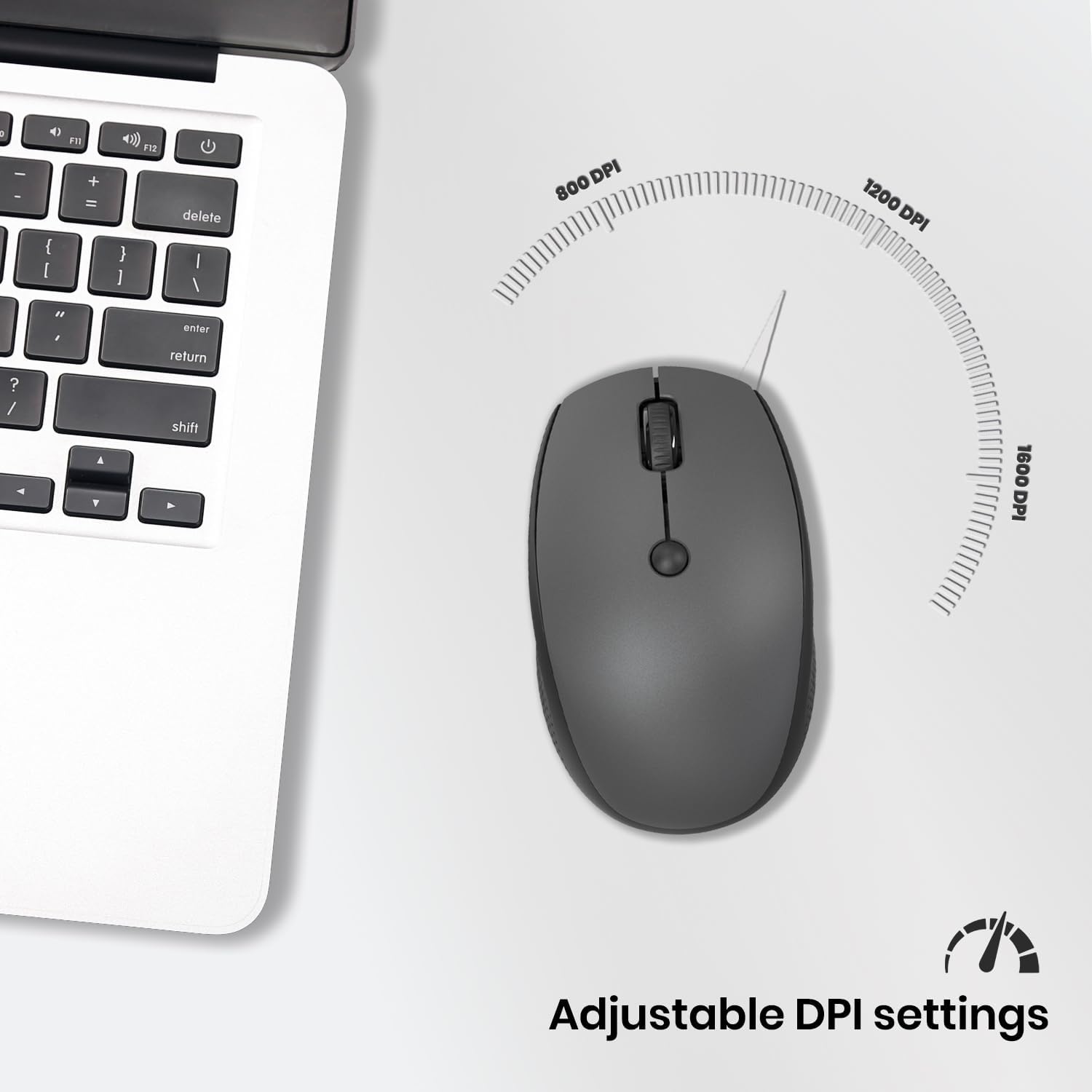 Diagram showing the adjustable DPI settings of the MKE 411 mouse