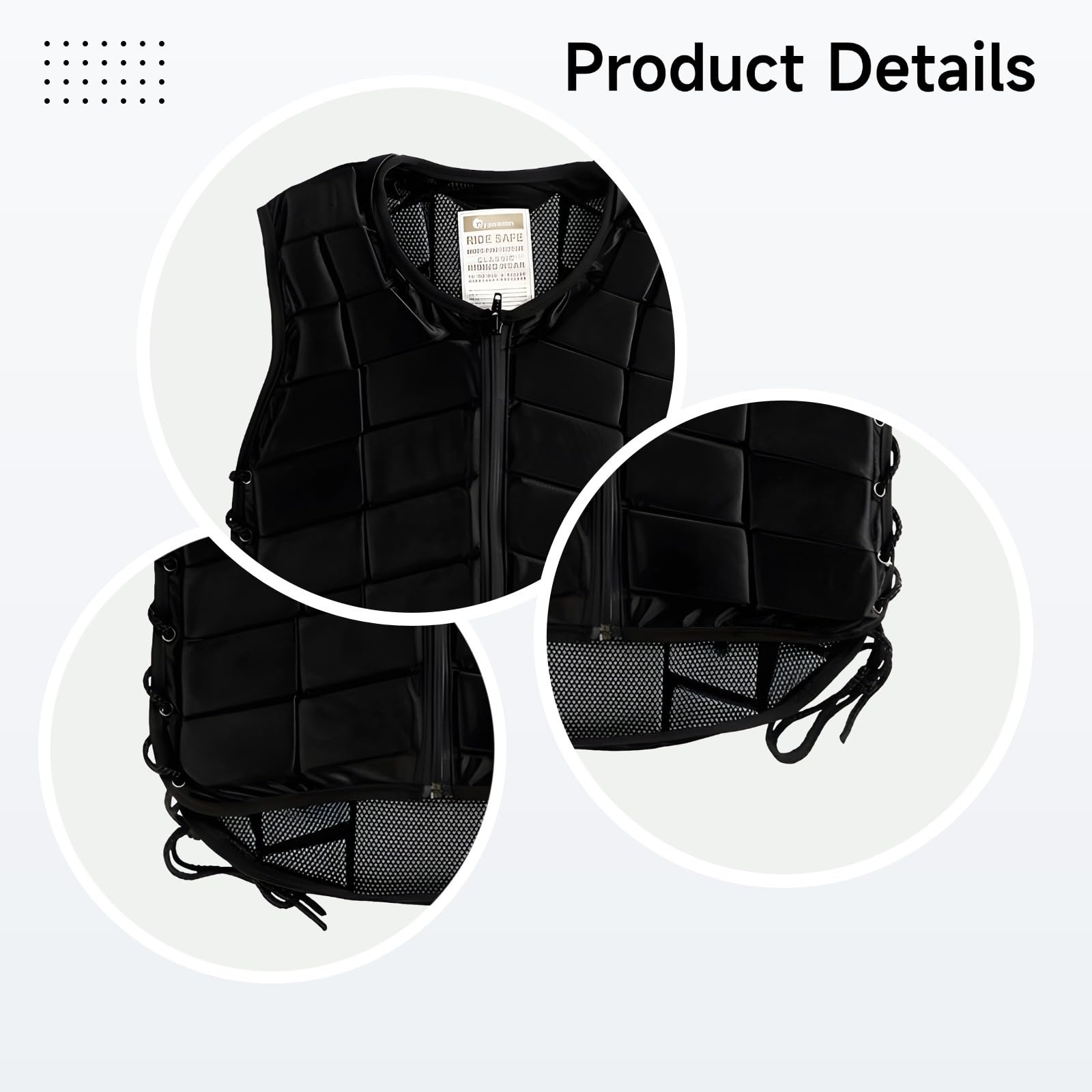 Chaleco de seguridad ecuestre para adultos, chaleco protector de equitación negro, chaleco acolchado de EVA, unisex, cierre de cremallera