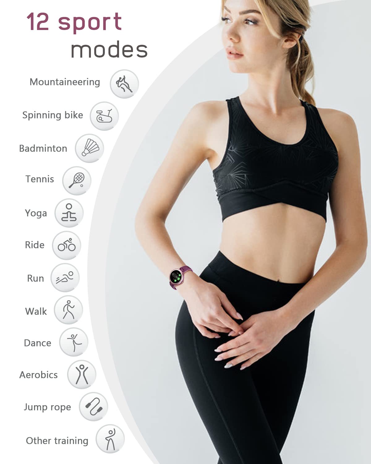 SHANG WING LYNN Smartwatch Donna Orologio Fitness Sportivo Smart Watch Tondo Quadrante Android iOS Activity Tracker Cardio SpO2 Impermeabile IP68 Sfondo Personalizzabile Ciclo Mestruale Timer Viola