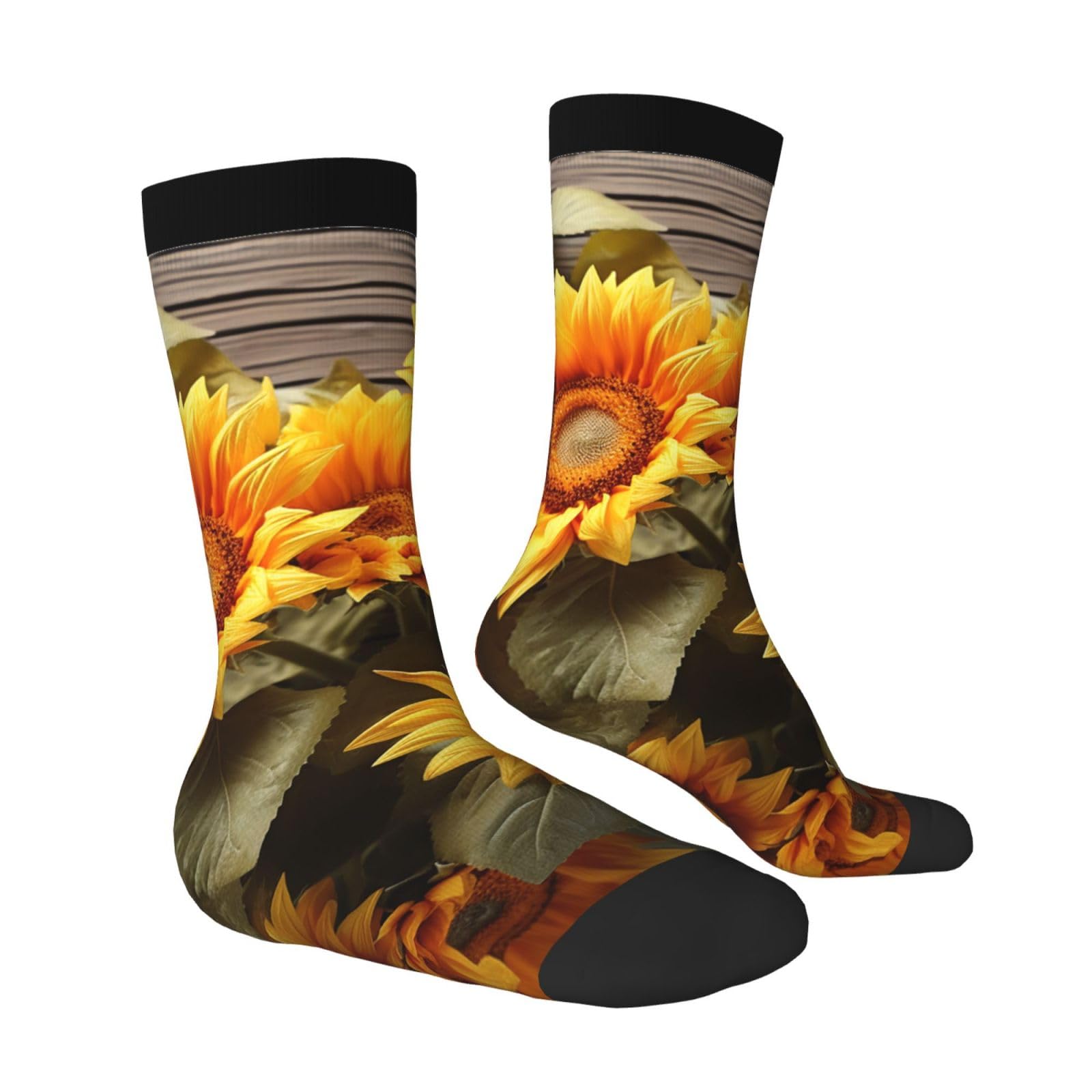 LZQPOEAS Plants Theme Sunflower Athletic Socks Unisex Cushioned Crew Socks Hiking Running Calf Sock Soft Above Ankle Sock