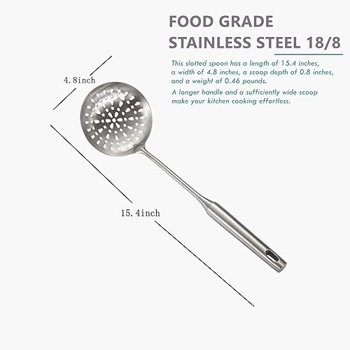 Miniatura 4 de Skimmer - Cuchara ranurada de acero inoxidable para cocina, cuchara para freír, cuchara grande de metal sólido para cocinar, hervir pasta, servir,