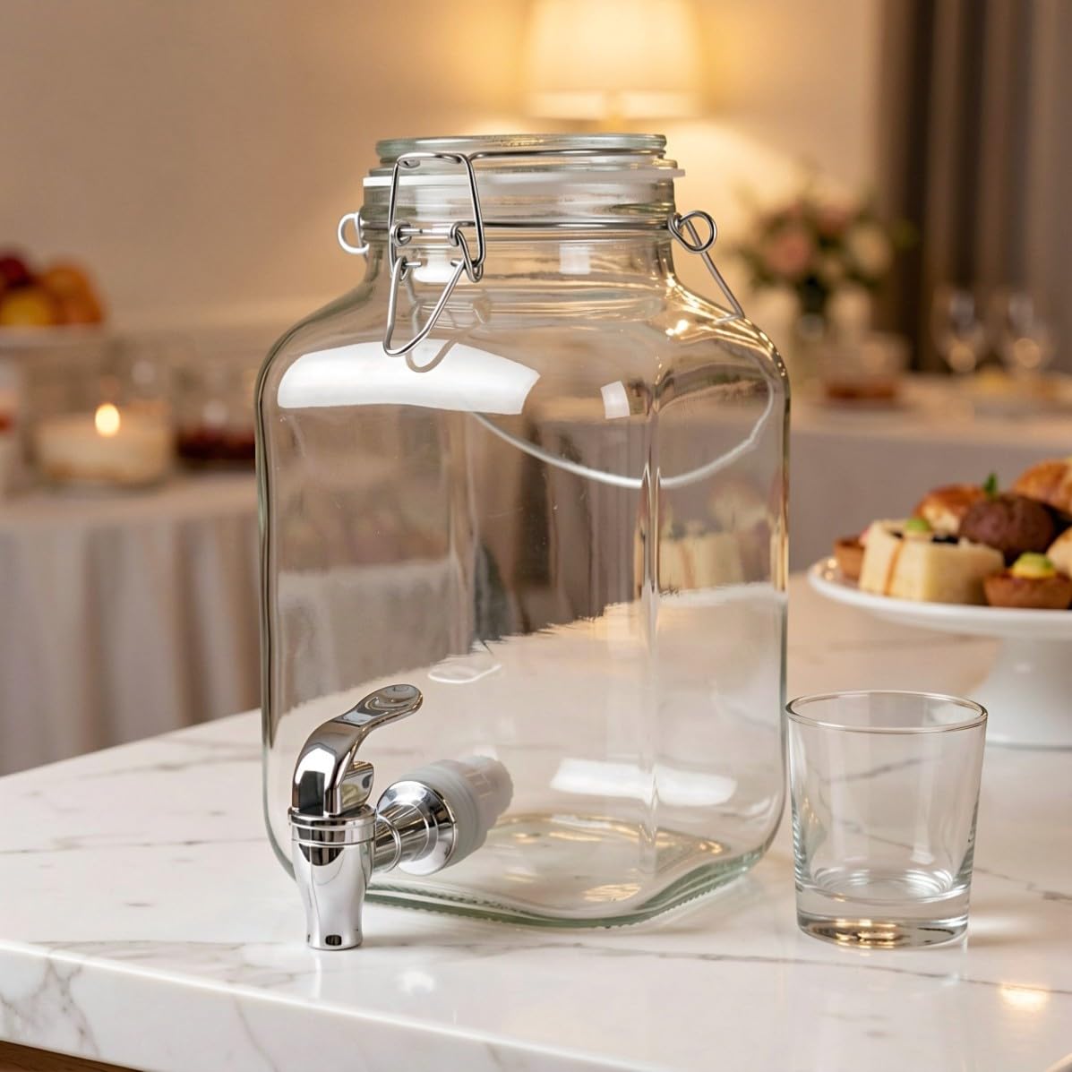 Frasco de Vidrio Transparente de 4 con Grifo y Tapa Hermética