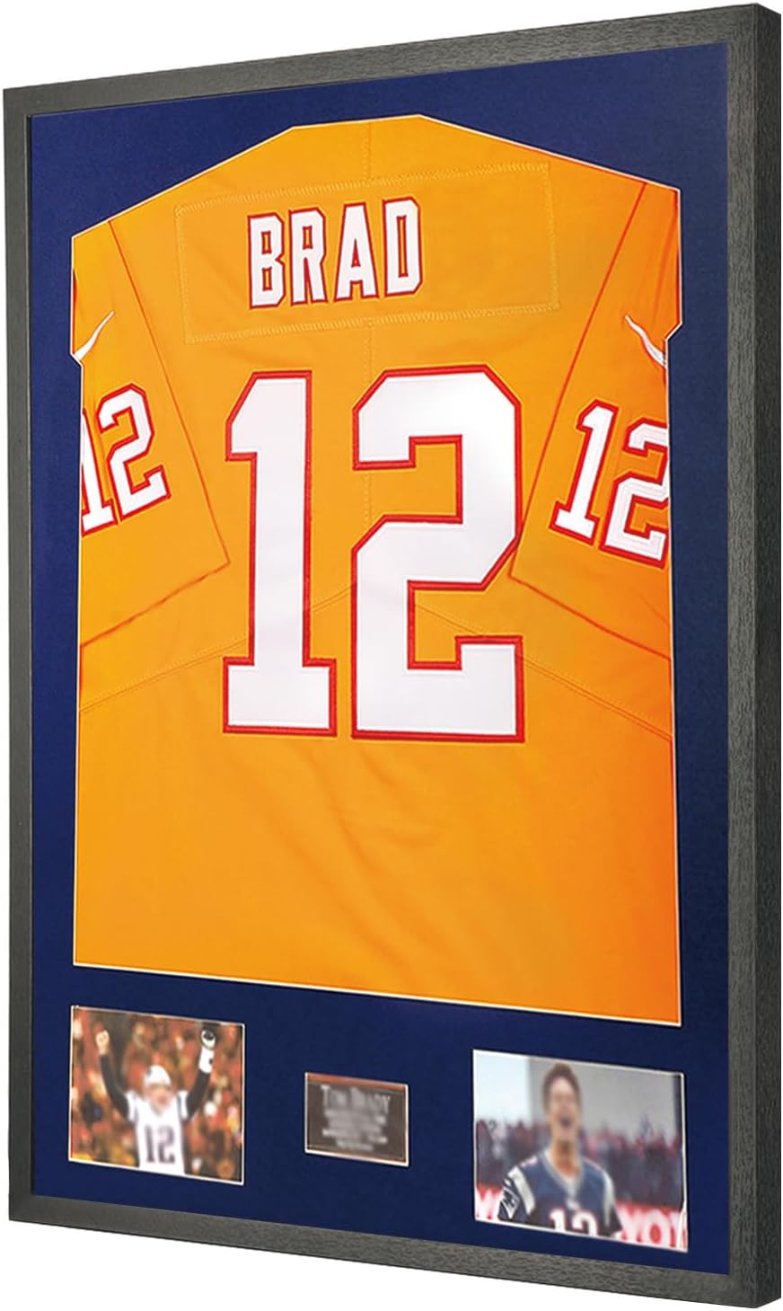 Jersey Frame Display Case for Wall, Jersey Frame Shadow Box with Tempered Glass,Mat and Metal Hanger for Football,Baseball,Basketball,Sports Jersey, Idol's Photos & Signature