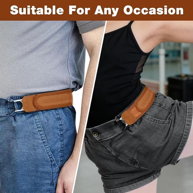Image of 2 Pcs Buckleless Belt Hook Tactical Metal Hook Elastic Belt Unisex Buckle-Less Invisible Waist Belts for Work And Edc, Brown