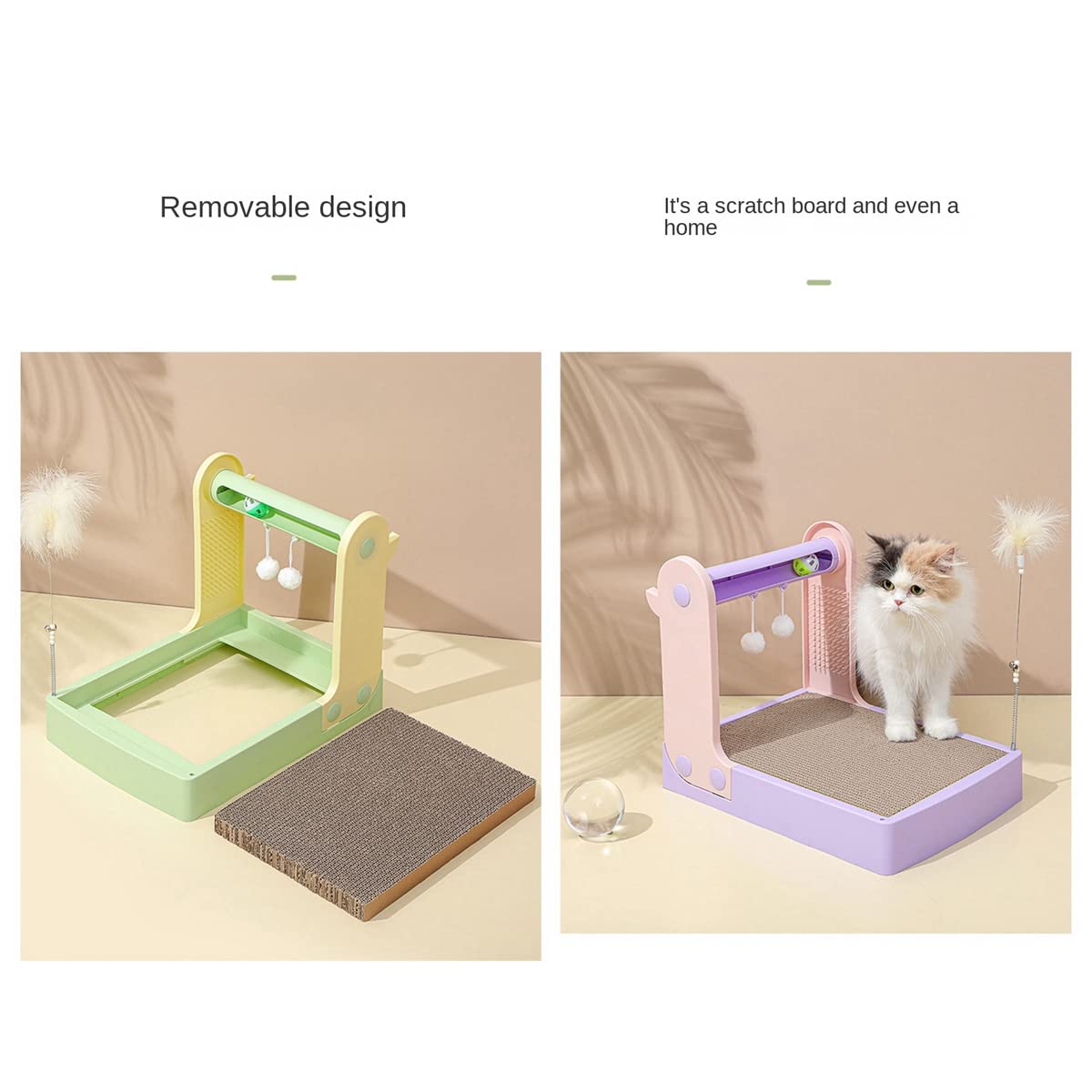 PetPhindU Cardboard Cat Scratch Cat Kratzplatte Katzenkratzer für Innenkatzen mit Pflegeplatten -soundball -katzenspielzeug Kratzplatten für Katzen Necken Stick und Klingende Glockenkugel