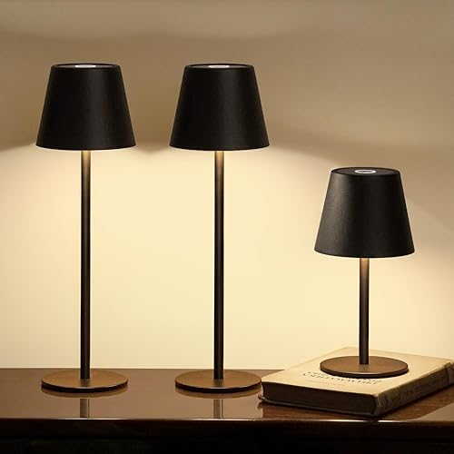 Miniatura 16 de Paquete de 3 lámparas de mesa inalámbricas, lámpara portátil a pilas con 3 temperaturas de color y atenuación sin escalones, lámpara de mesa Oro