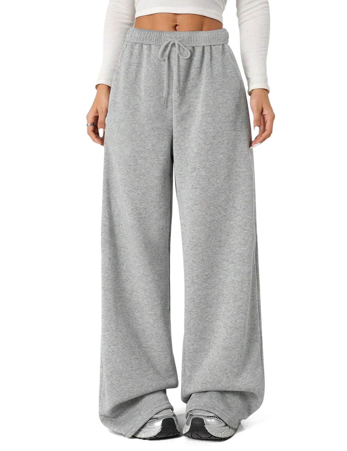 Womens Fleece Wide Leg Sweatpants Winter Warm Thermal Straight Leg Sweat Pants with Pockets