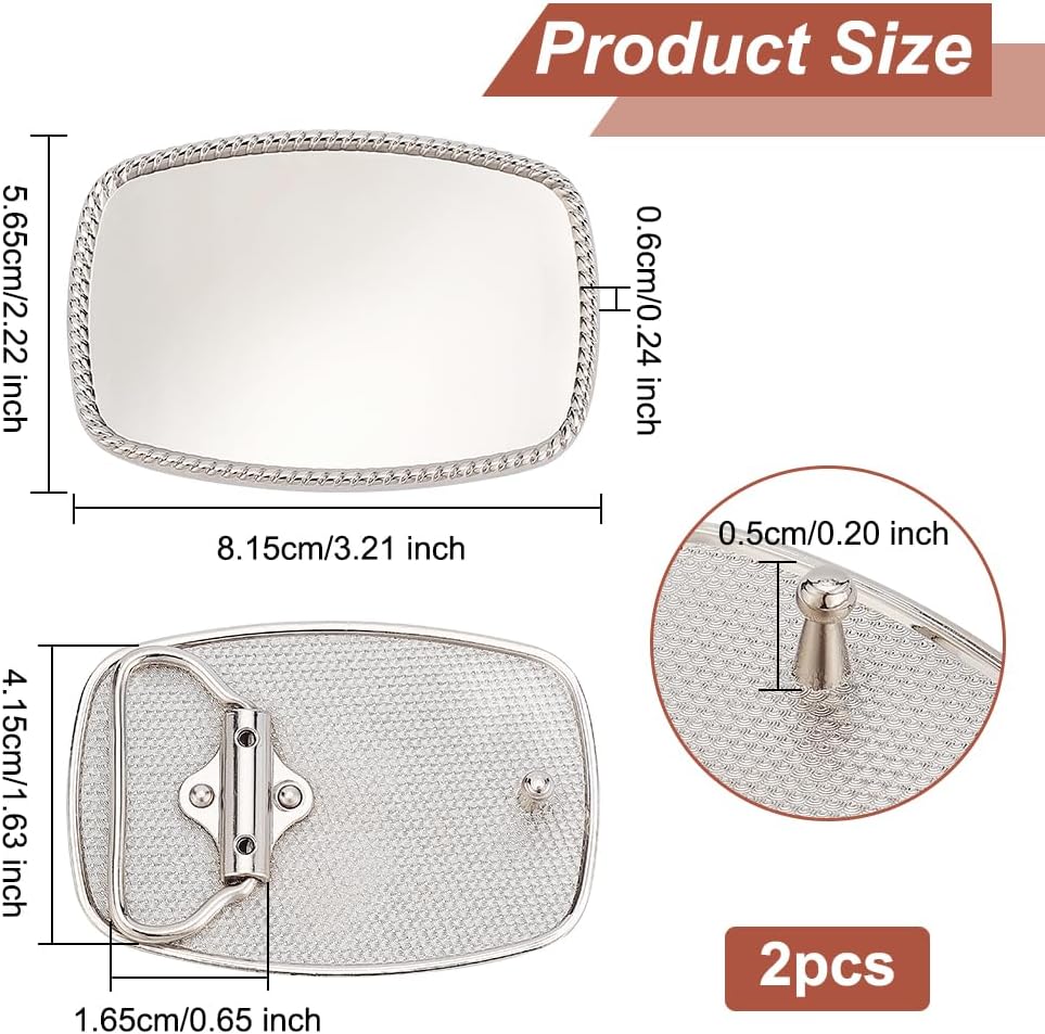 OLYCRAFT 2Pcs Cowboy Belt Buckles Western Replacement Fastener Platinum Rectangle With Blank Tray for Cowboy/Cowgirl DIY Custom Buck - Image 2